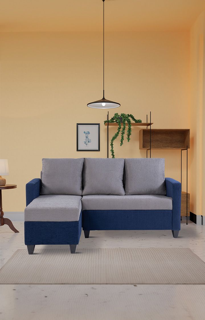 neudot Saya RHS Sectional Sofa for Living Room |4 Person Sofa| Premium Fabric with Cushioned Armrest | 12 Months Warranty| Solid Wood Frame| 4 Seater in Saya Duo Blue Color DIY(Do-It-Yourself)