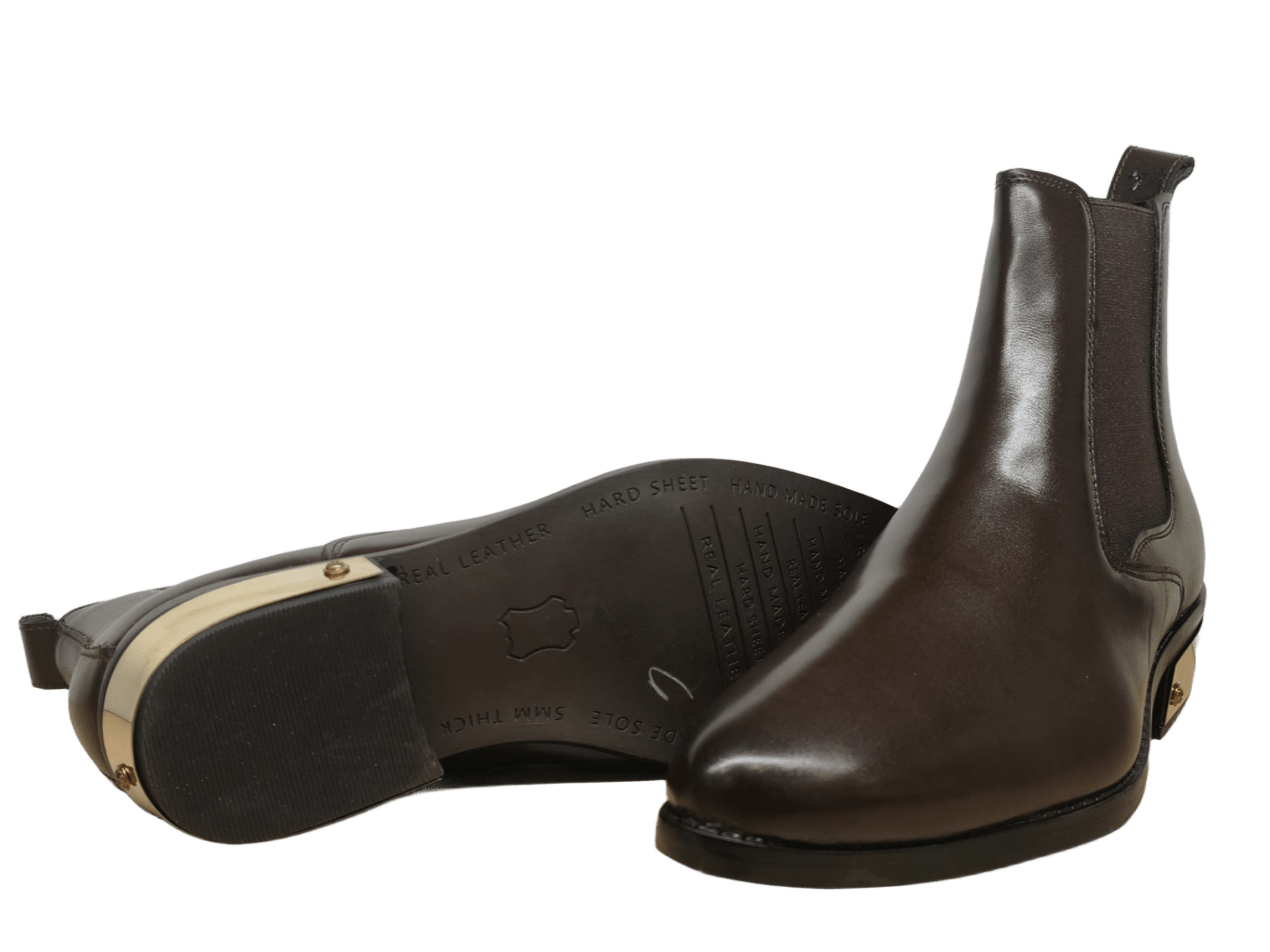 Calvin Klein Men's Brown Genuine Leather Chelsea Boots with Gold Heel Accent