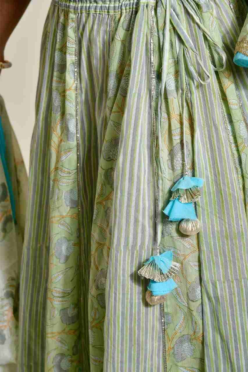 Light Green Skirt Set of 3 - Ethnic Wear for Women by Naksh