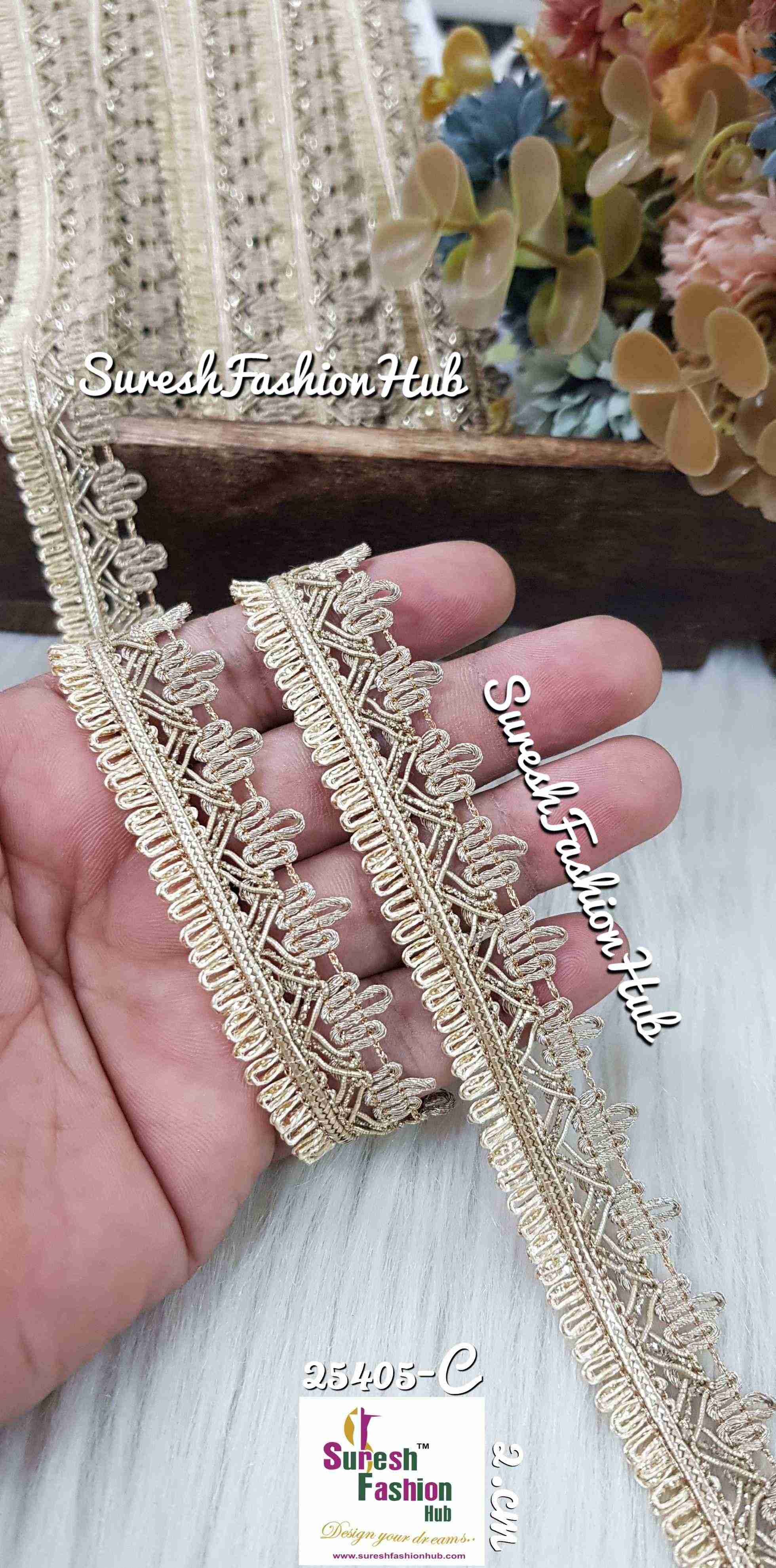 25405-C Light Pearl Scalloped Gota Dori Jhalar Lace