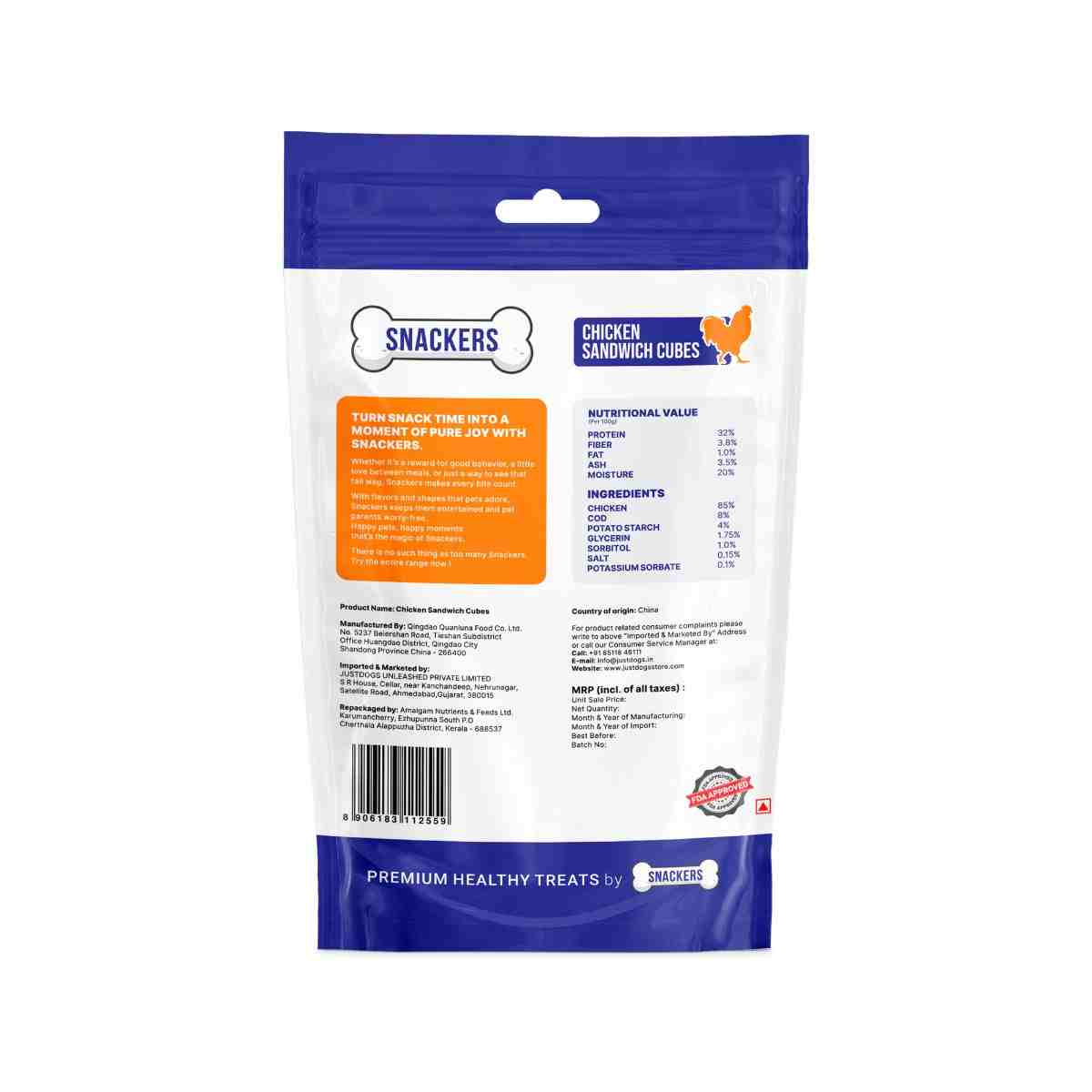 Snackers Chicken Sandwich Cubes Dog Treats 70g