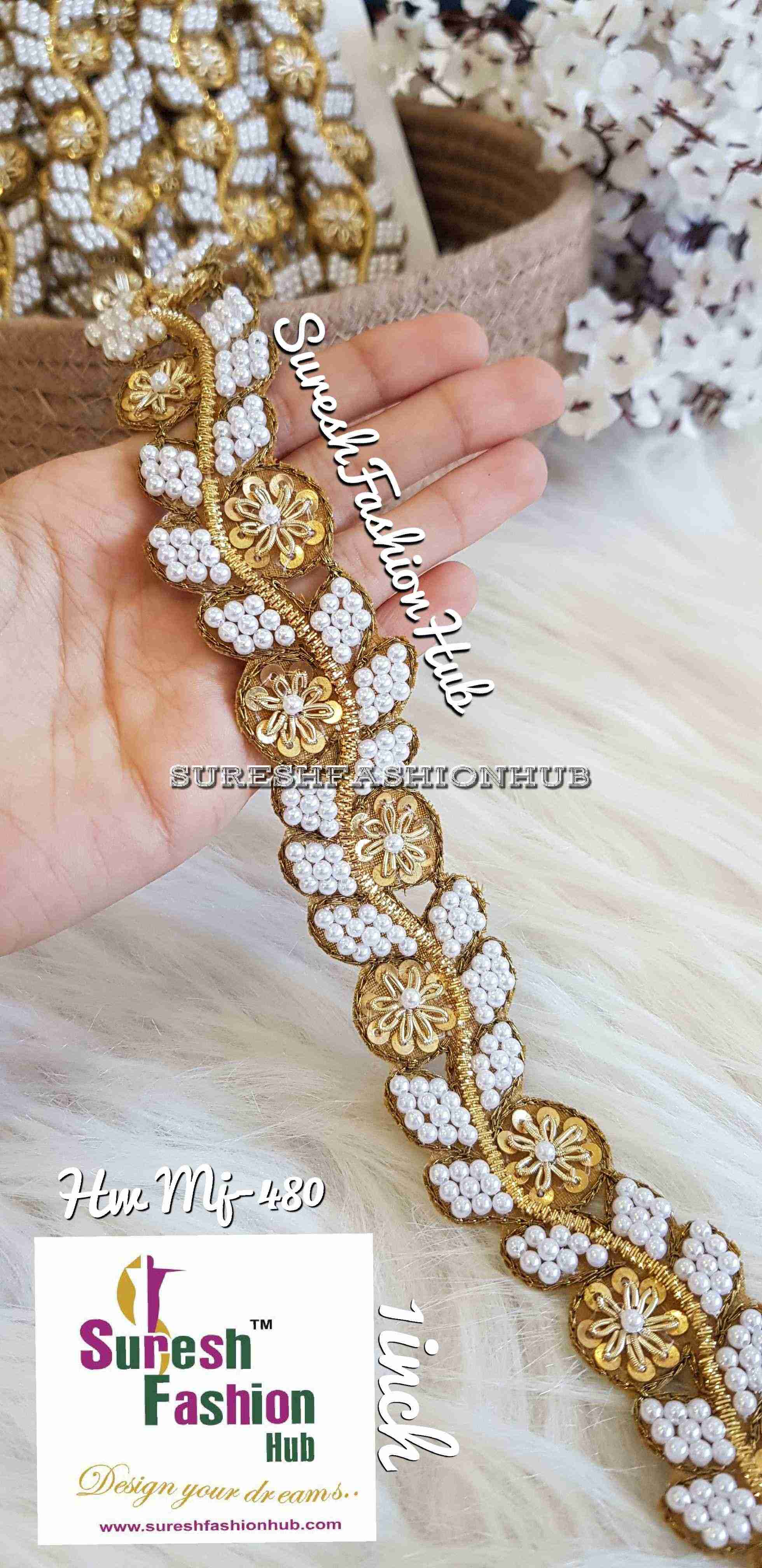 Pearly Flowers Embellished Handmade Decorative Trim