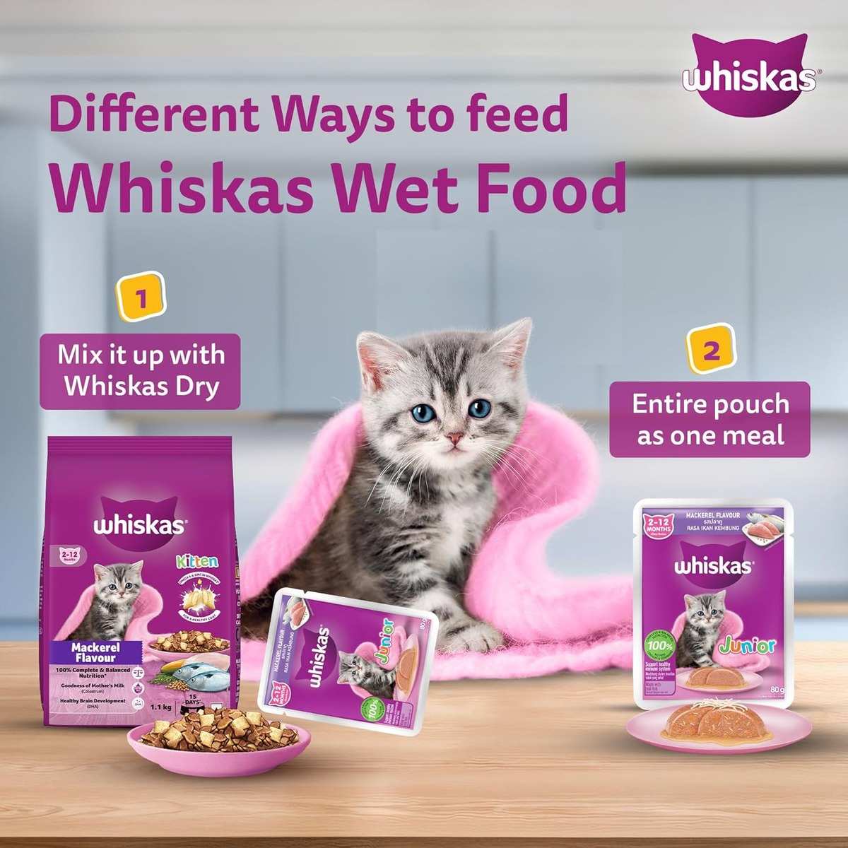 Whiskas Mackeral in Jelly Wet Kitten (2-12 months) Food, 80g