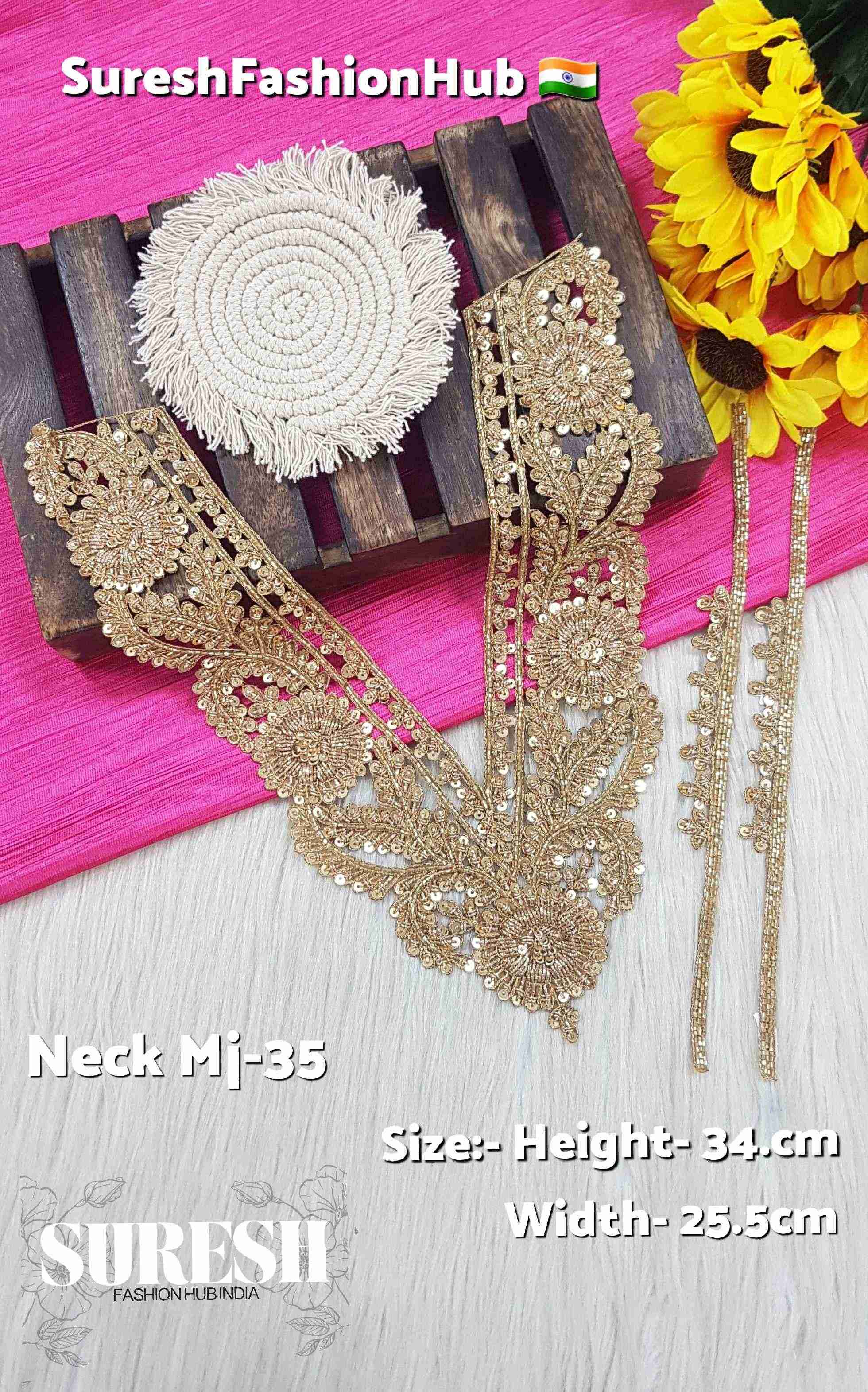 Golden Royal Cutwork Neck & Sleeve Set – MJ-35