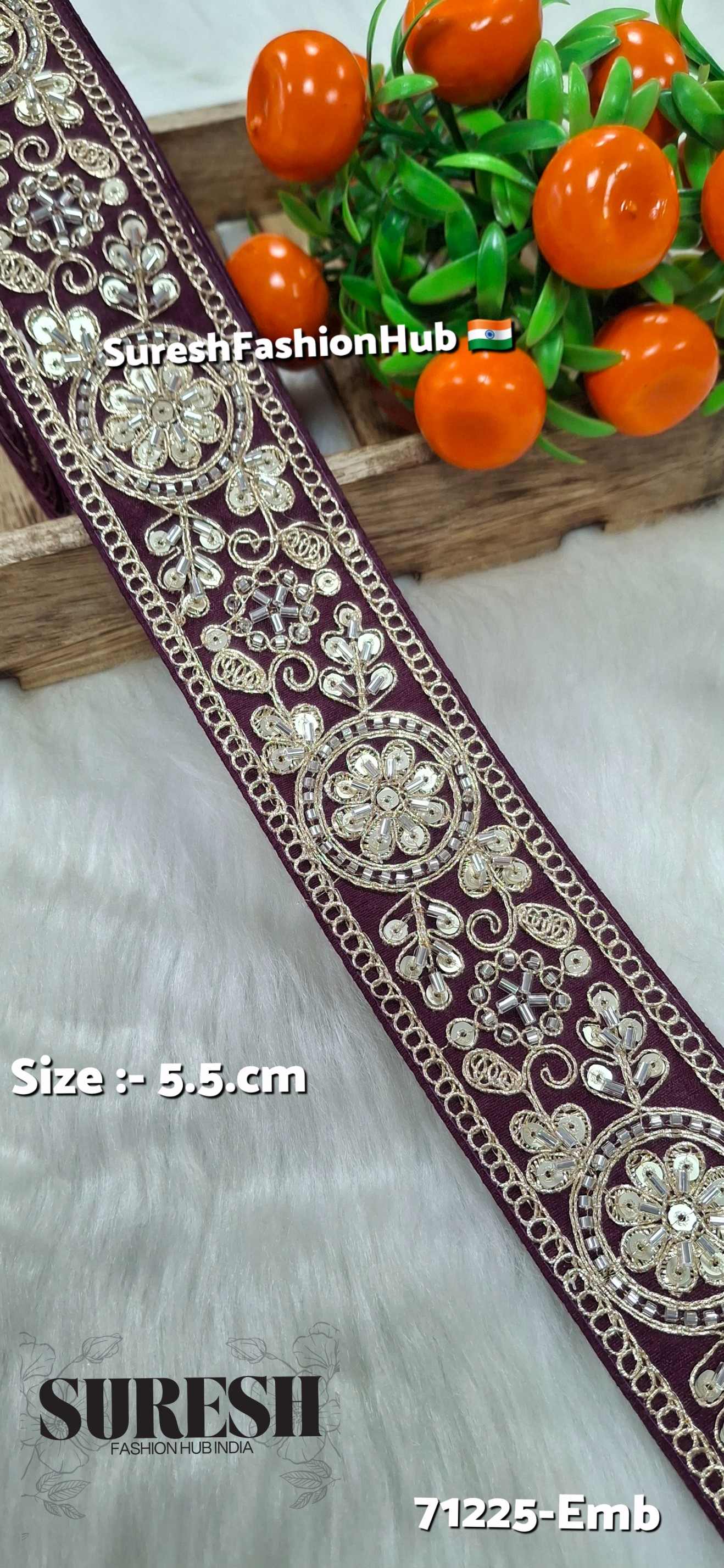 Wine Floral Cutdana Bead Embroidery Lace – Design No. 71225-Emb