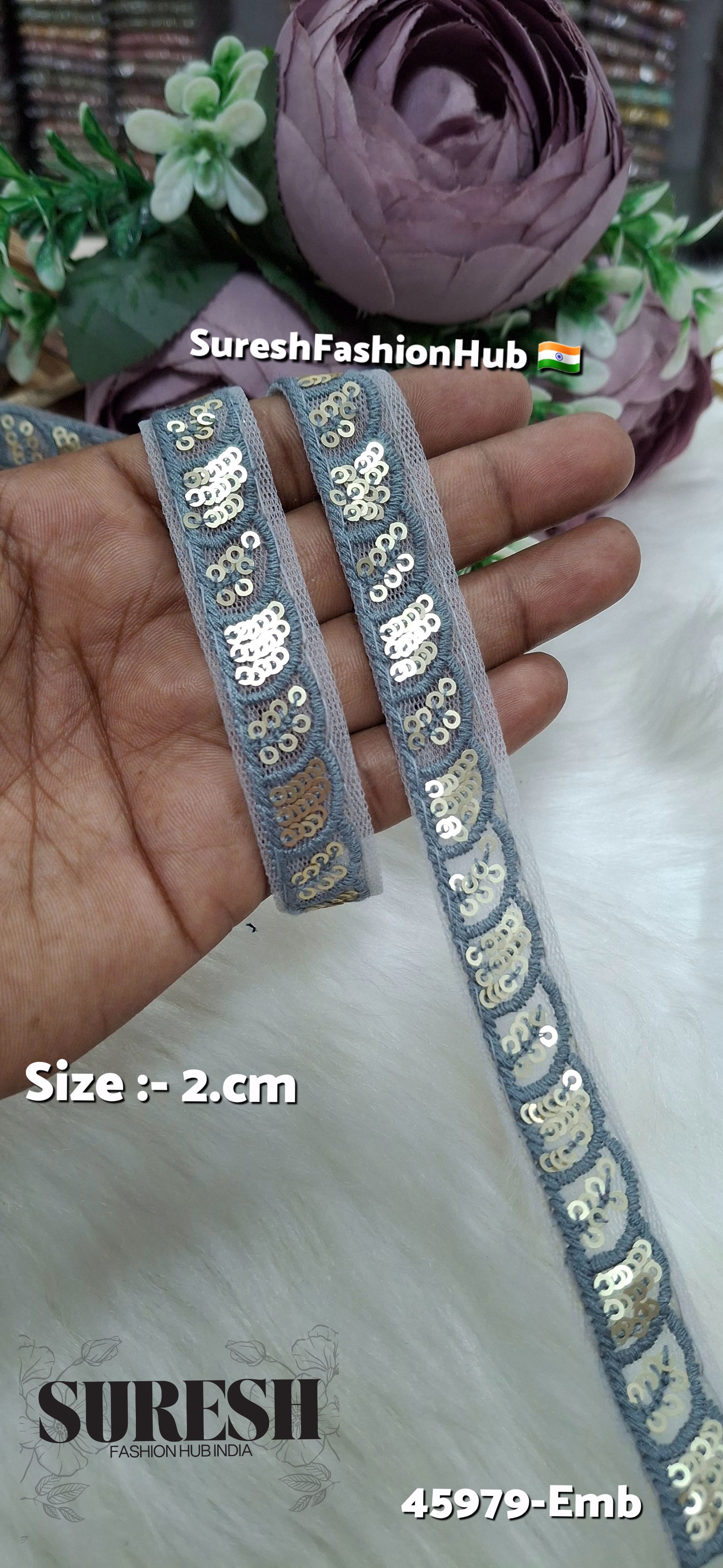 Grey Tone-on-Tone Net Embroidery Lace