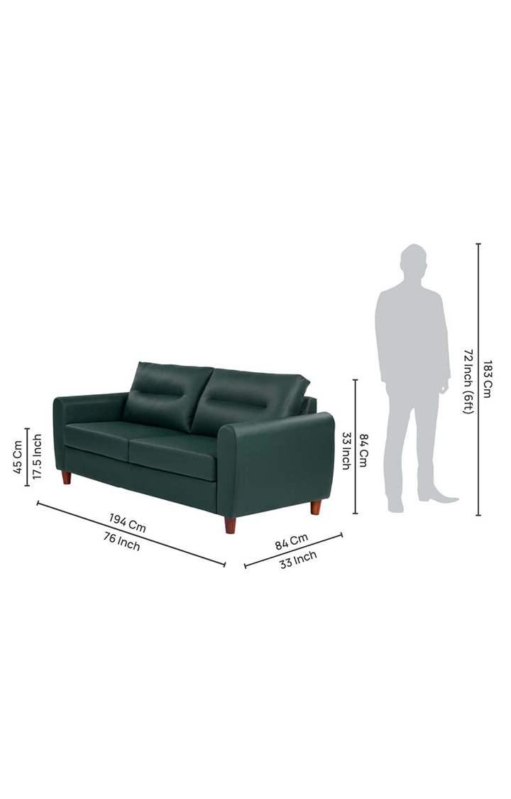neudot Scott Sofa for Living Room |3 Persons Sofa|Premium Leatherette with Cushioned Armrest | Solid Wood Frame|3 Seater in Castle Green Color
