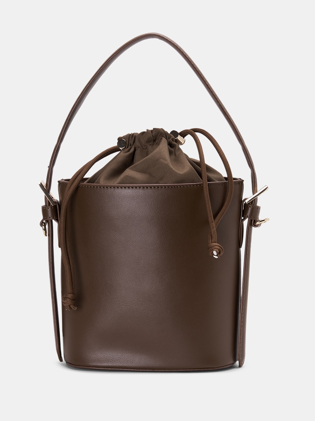 Brown Drawstring Bucket Bag with Top Handle