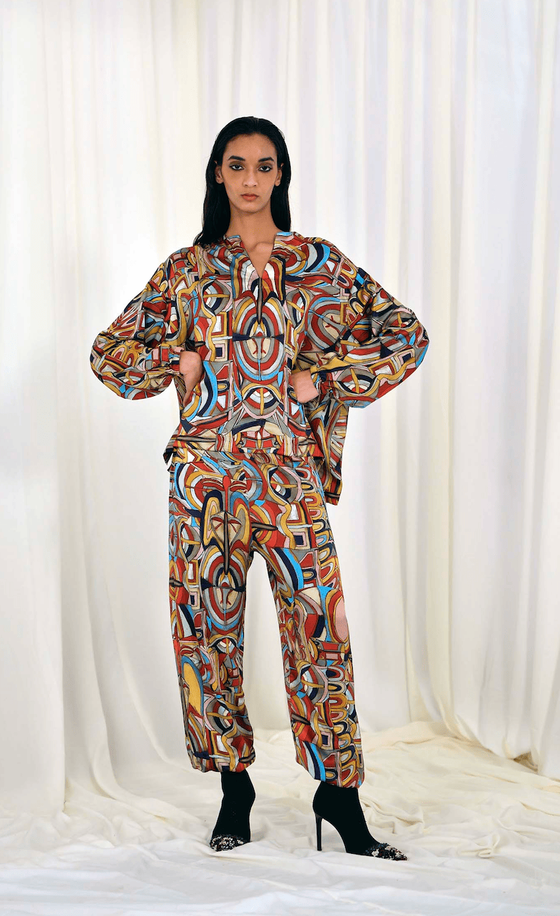 PRINTED SILK TUNIC WITH PAJAMA PANTS