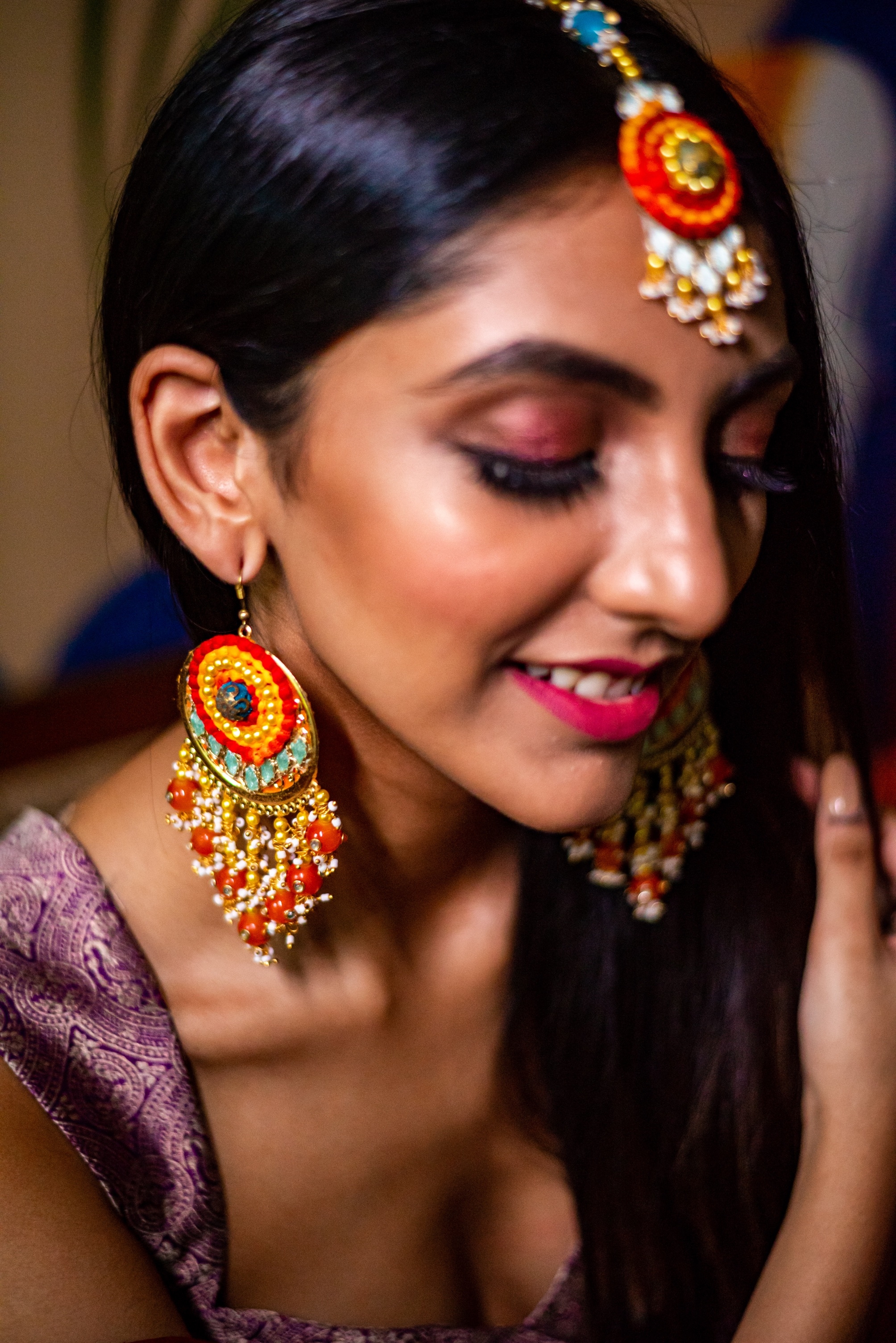 Floral art | Orange & Gold Gotta Chandwali with Hook For Women undefined