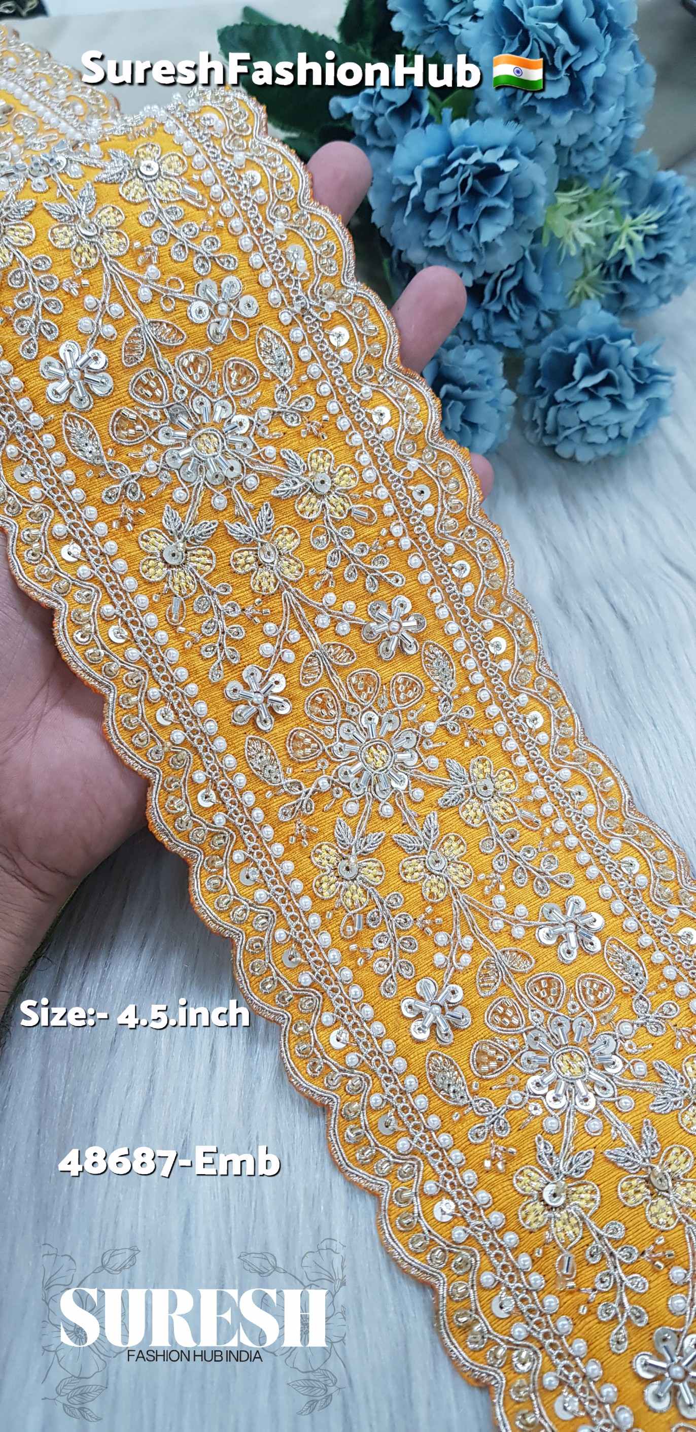 Yellow Double Scalloped Floral Border – 48687-Emb