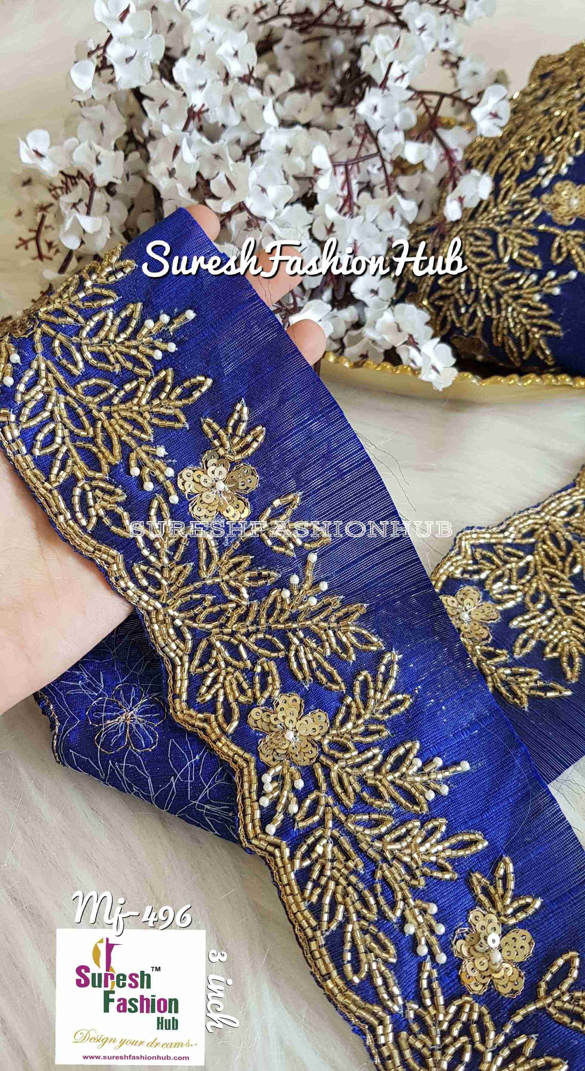 Hand Embroidered Royal Blue Heavily Studded Trim