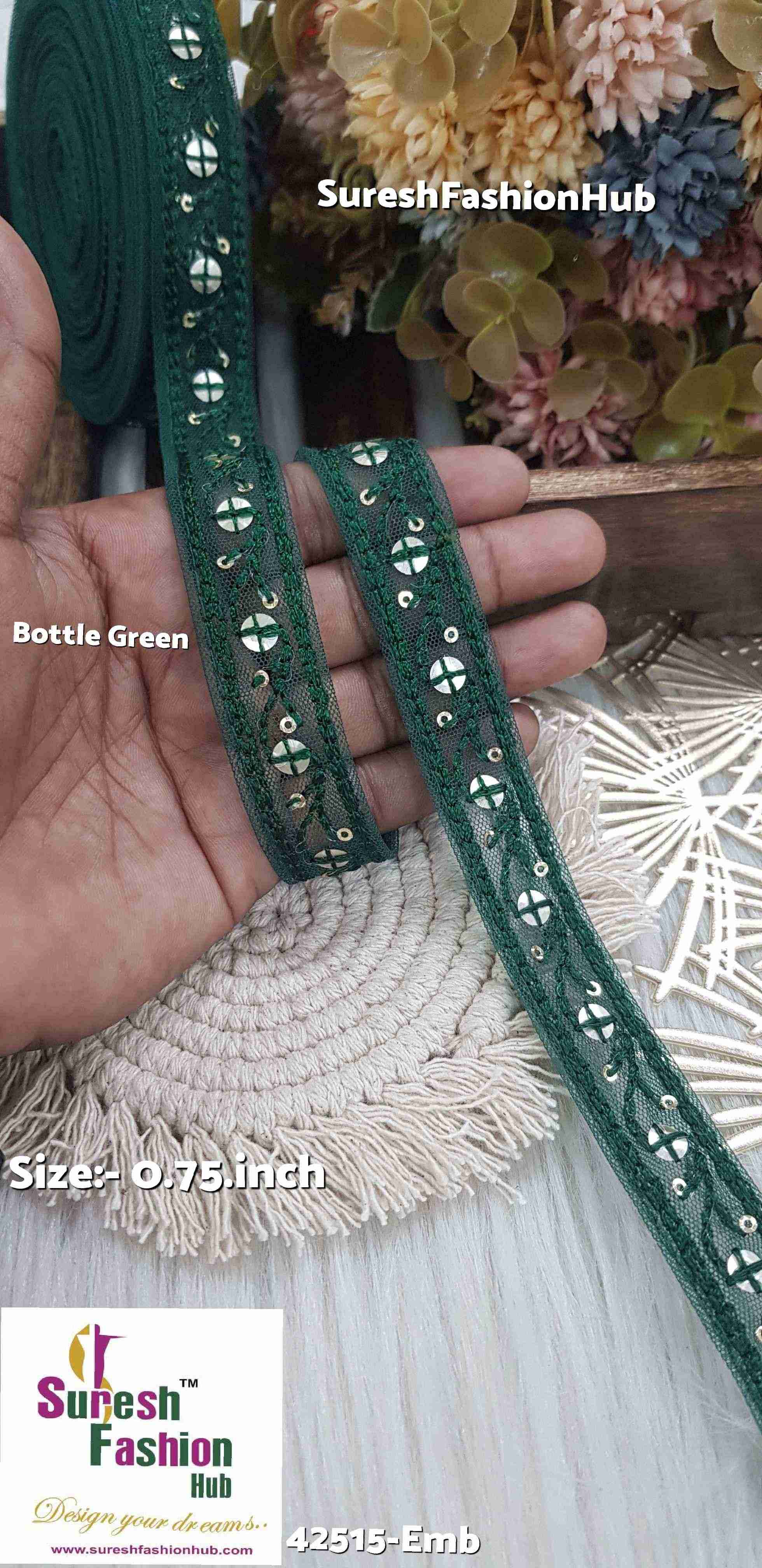 Bottle Green Floral Embroidery Lace