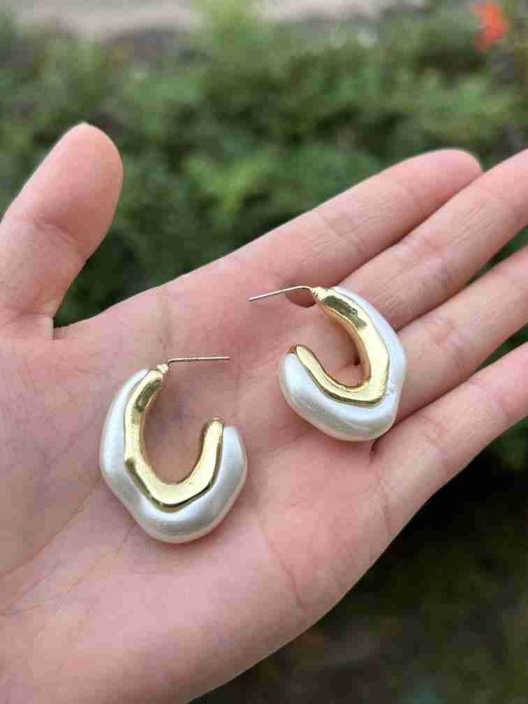 Crescent pearl half hoop earrings