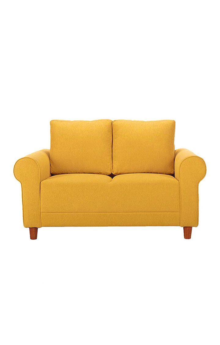 neudot Melody Sofa for Living Room |2 Persons Sofa|Premium Fabric with Padded Cushioned Armrest |Solid Wood Frame|2 Seater in Husky Yellow Color