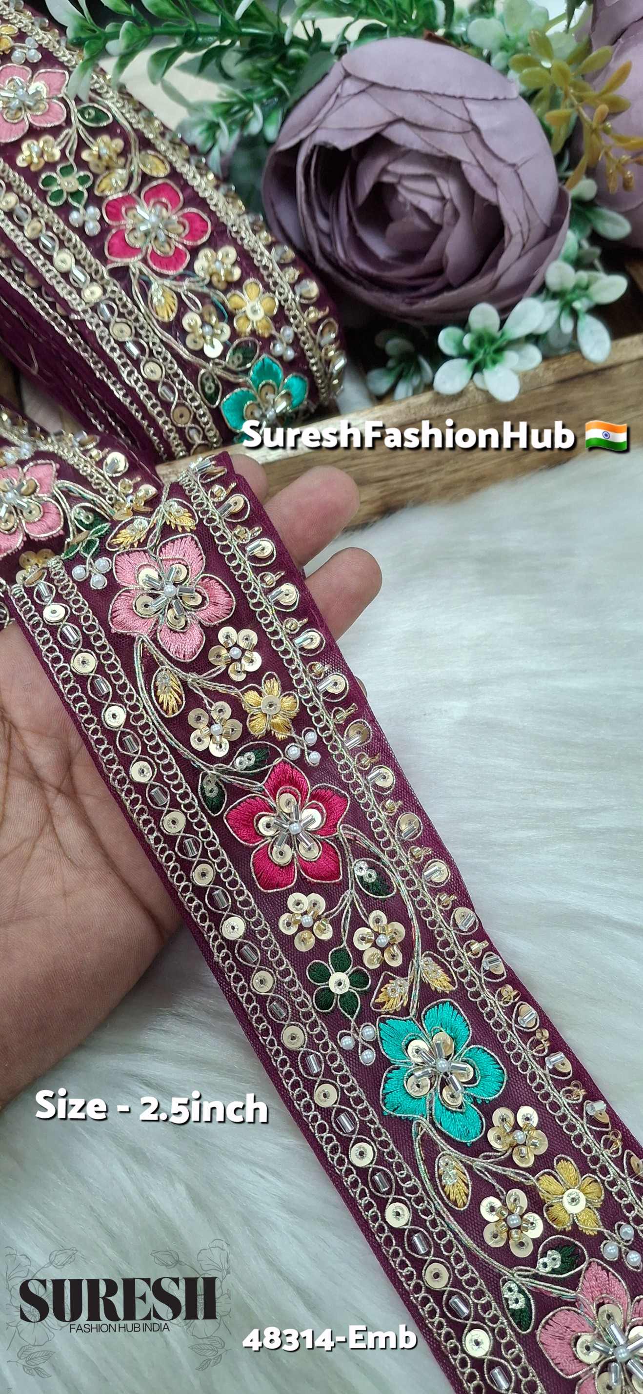 Majanta   Multicolor Kaddana Floral Embroidery Lace