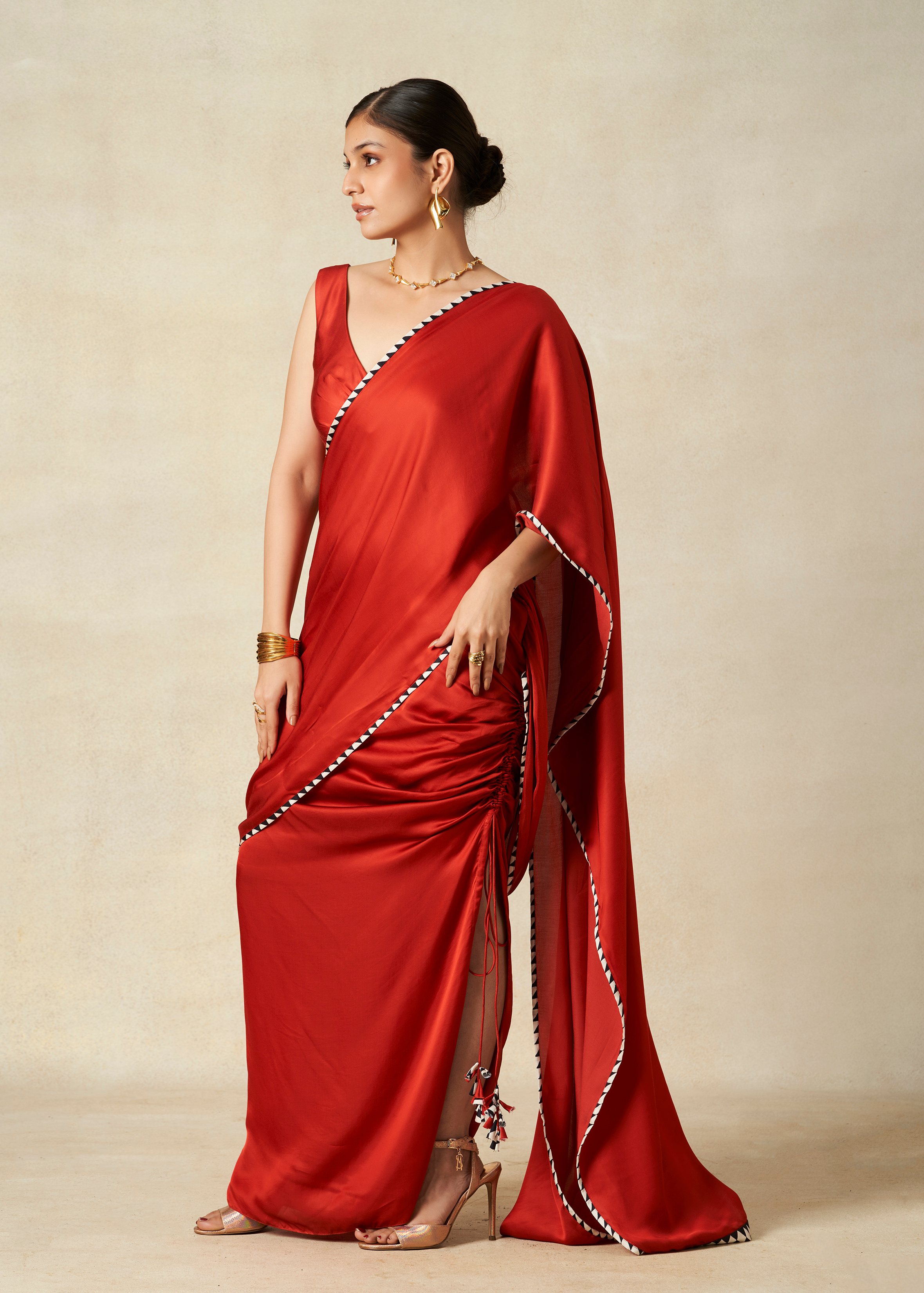 Red Draped Saree​