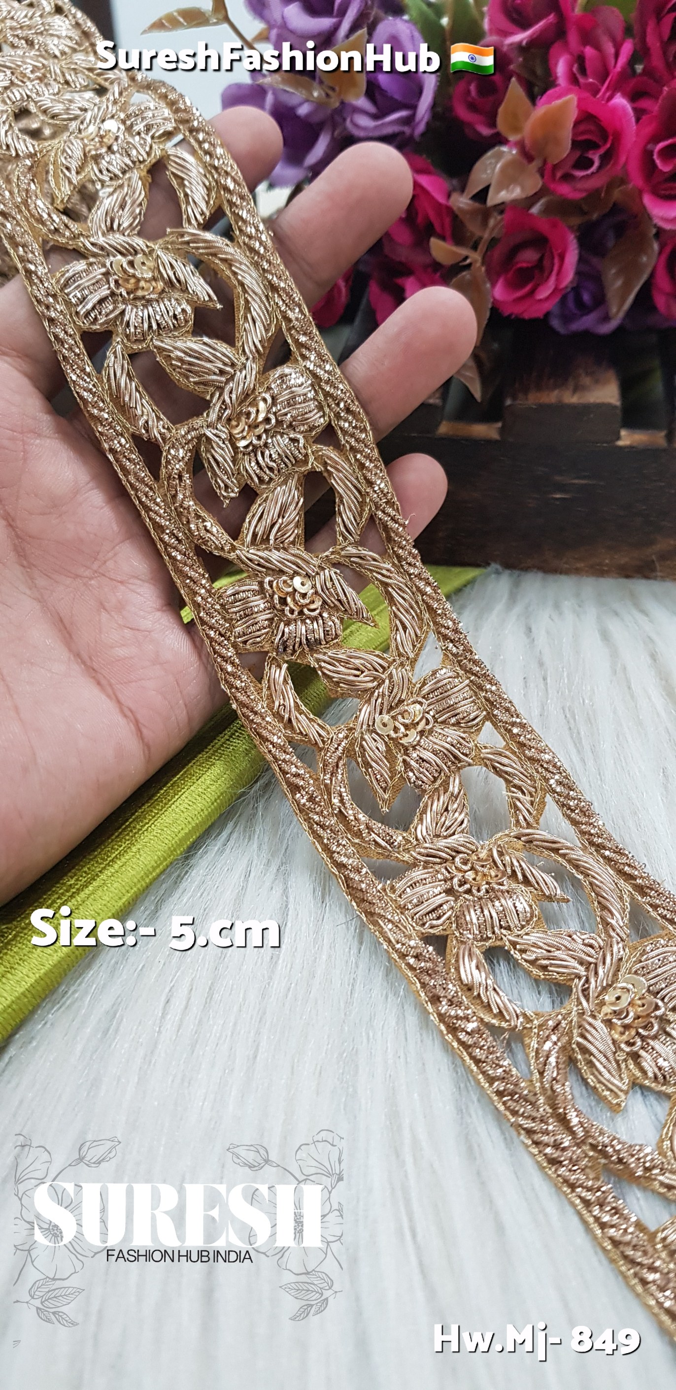 Zardorsi Antique Cutwork Floral Border – Mj-849