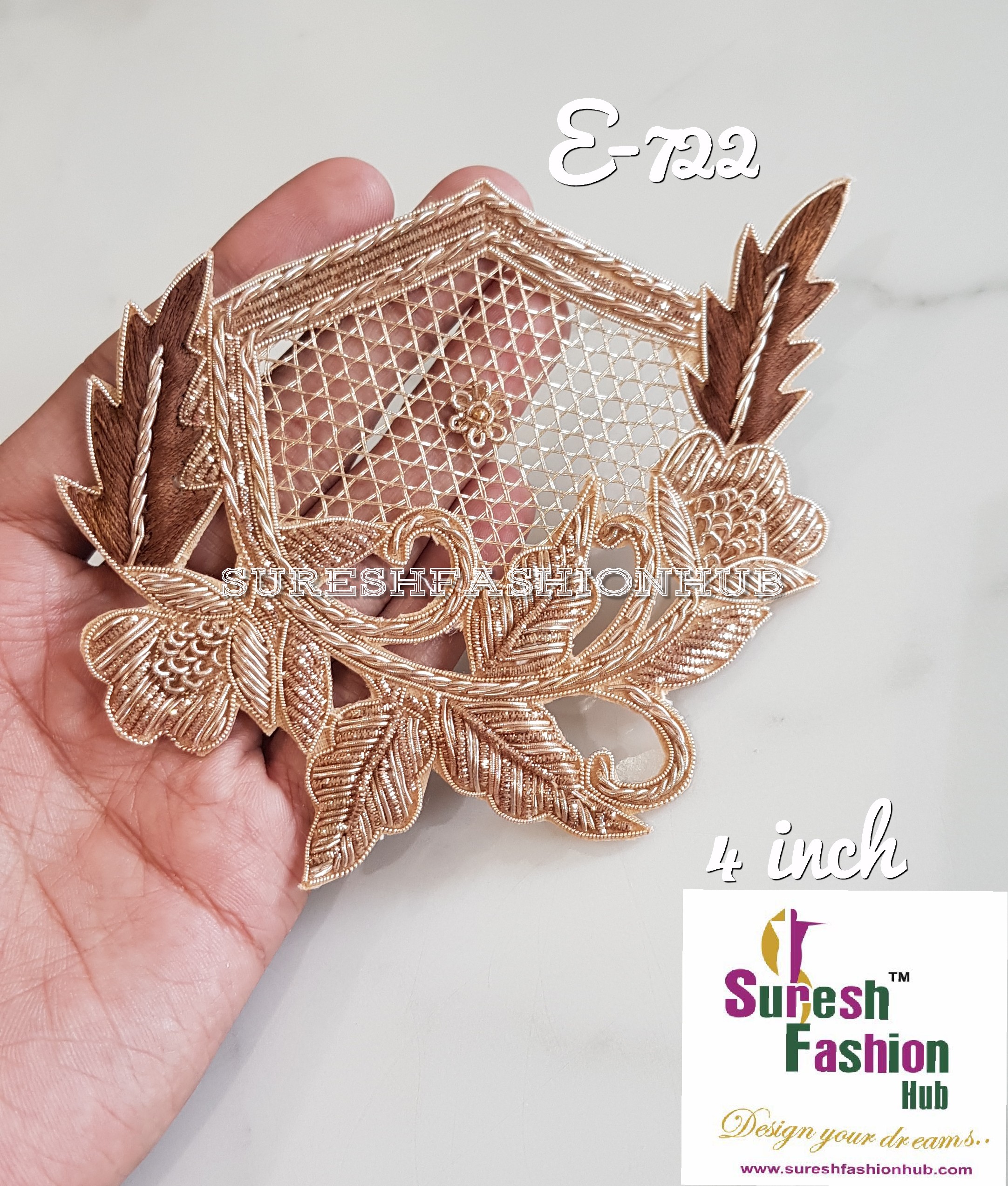 Embellished Exquisite  Handmade Patches- Gold Color Size- 4inch long