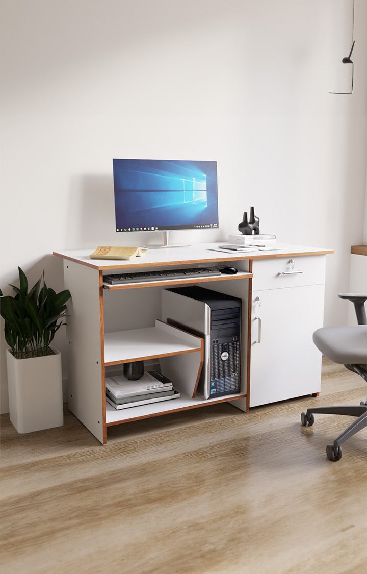 NEUDOT Zanko Engineered Wood Study & Computer Table and Office Desk - Forsty White | Multi-Purpose Study Table | Computer Table for Students | Office Table | 1 Year Warranty (Zanko - Forsty White)