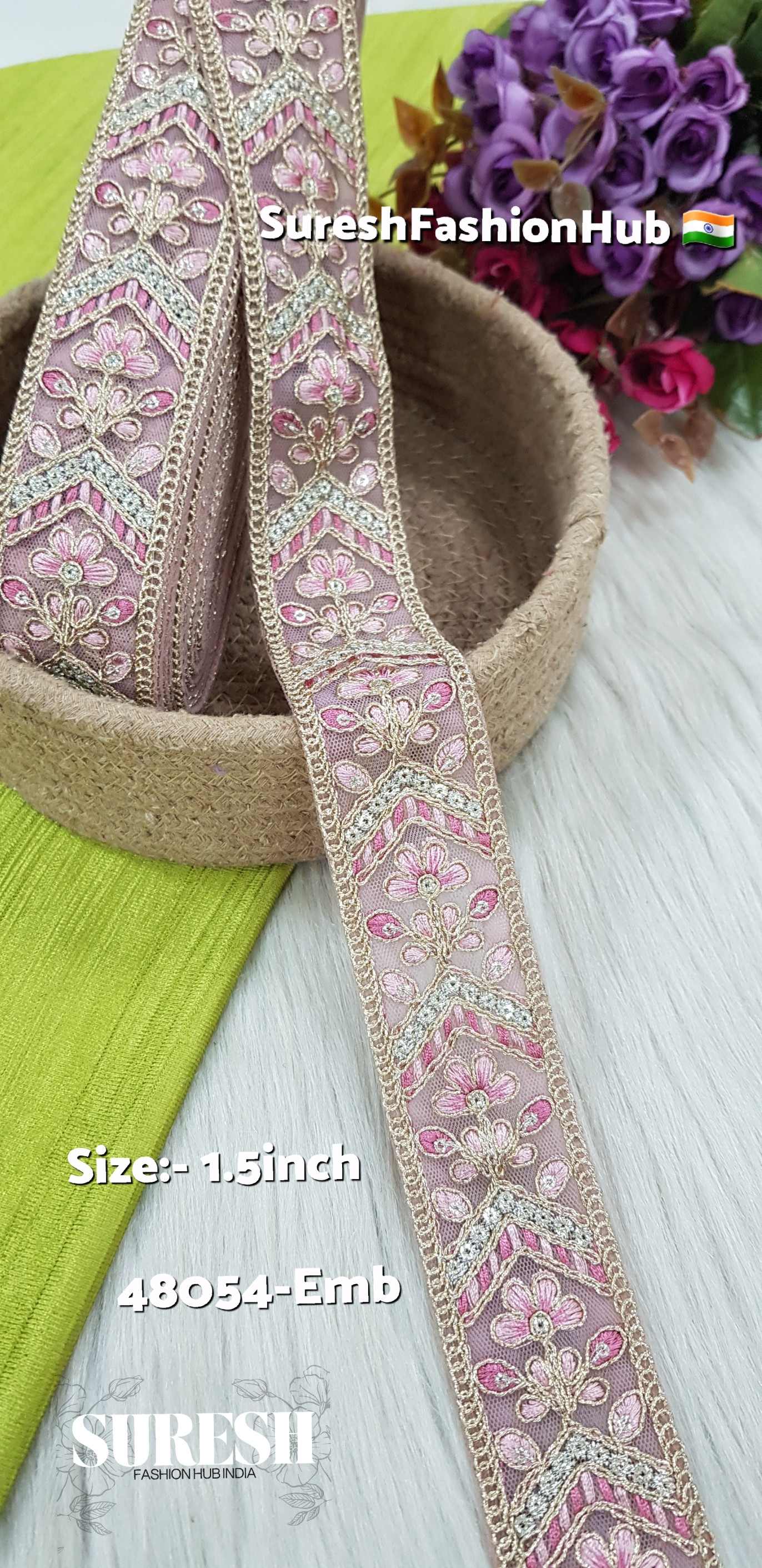 Pink Floral Embroidery Lace – 48054-Emb