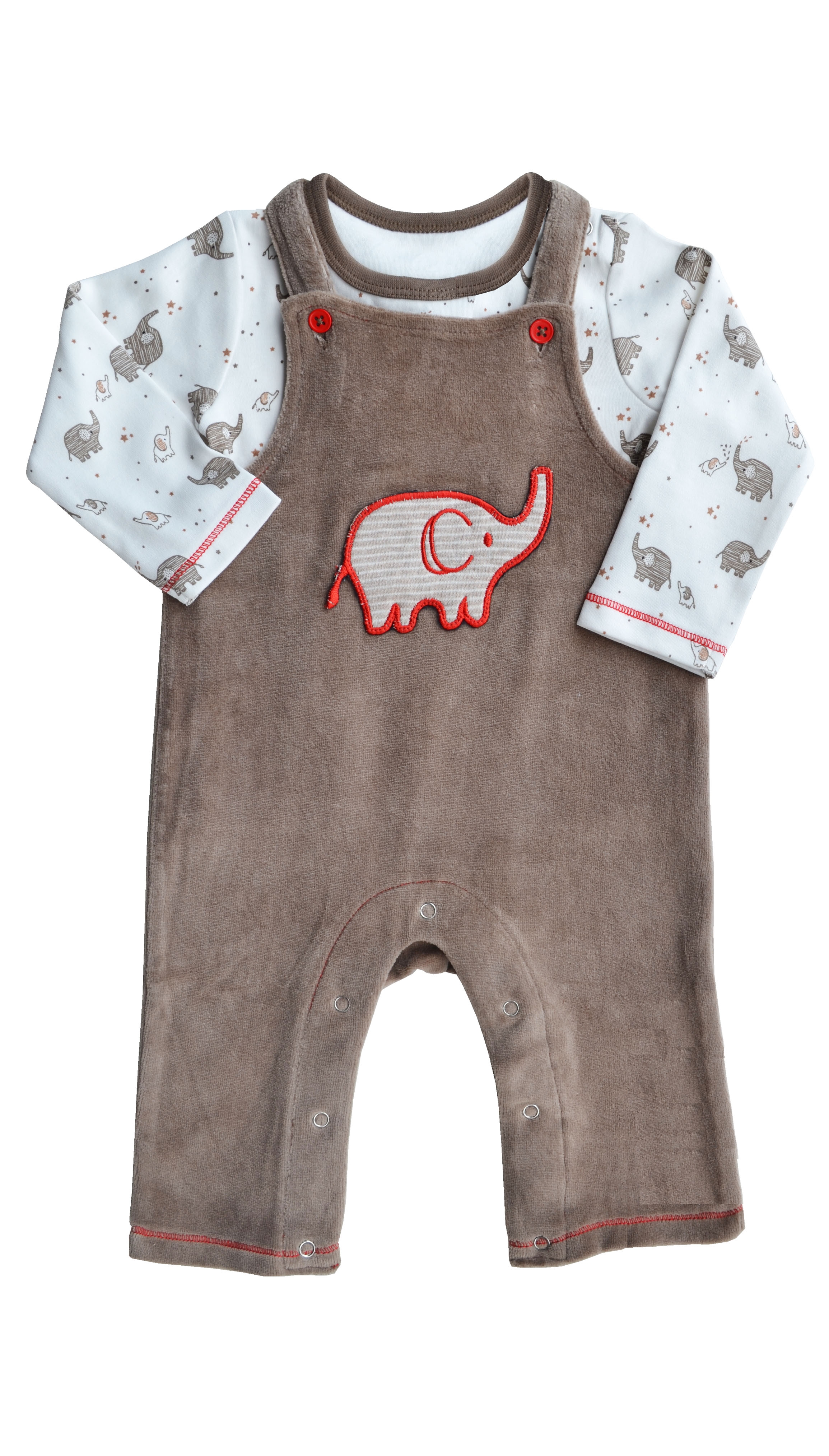 All Over Elephant Print T-Shirt With Brown Romper Set