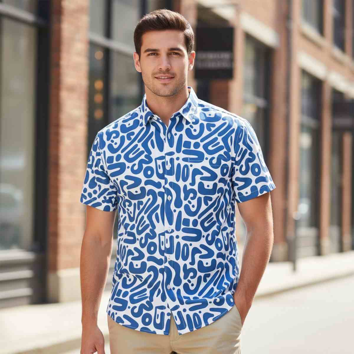 Ezra | Ezra Abstract Blue Polyester Blend Shirt for Men & Women