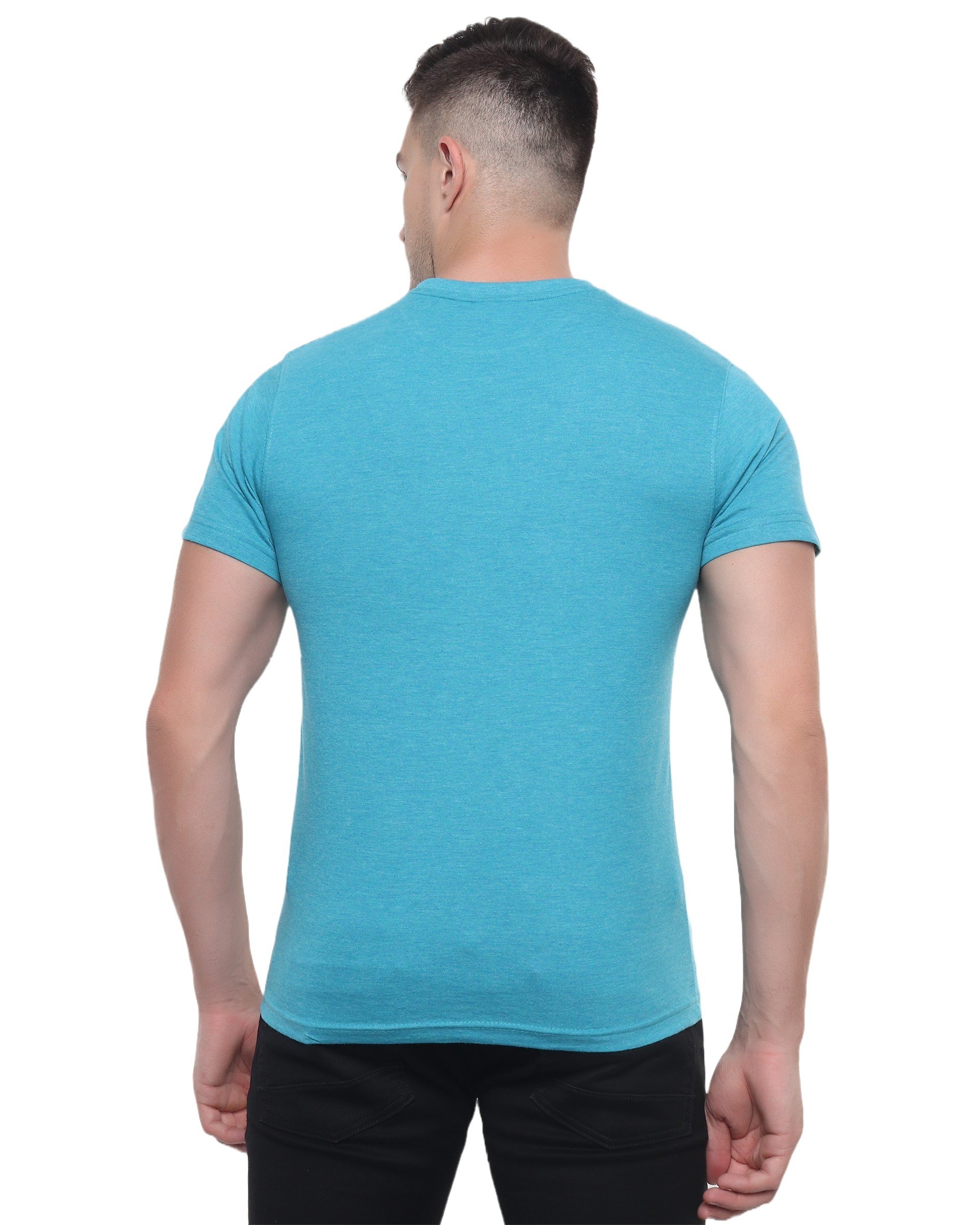 Blue Green Melange Round Neck T Shirt