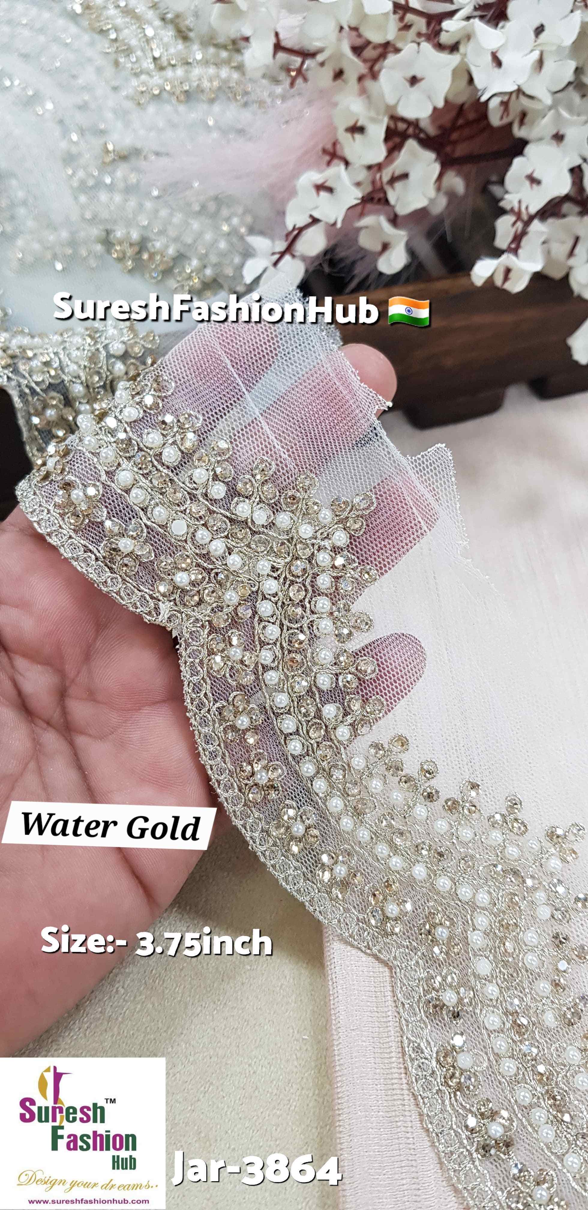 Water Gold Scalloped Floral Net Lace