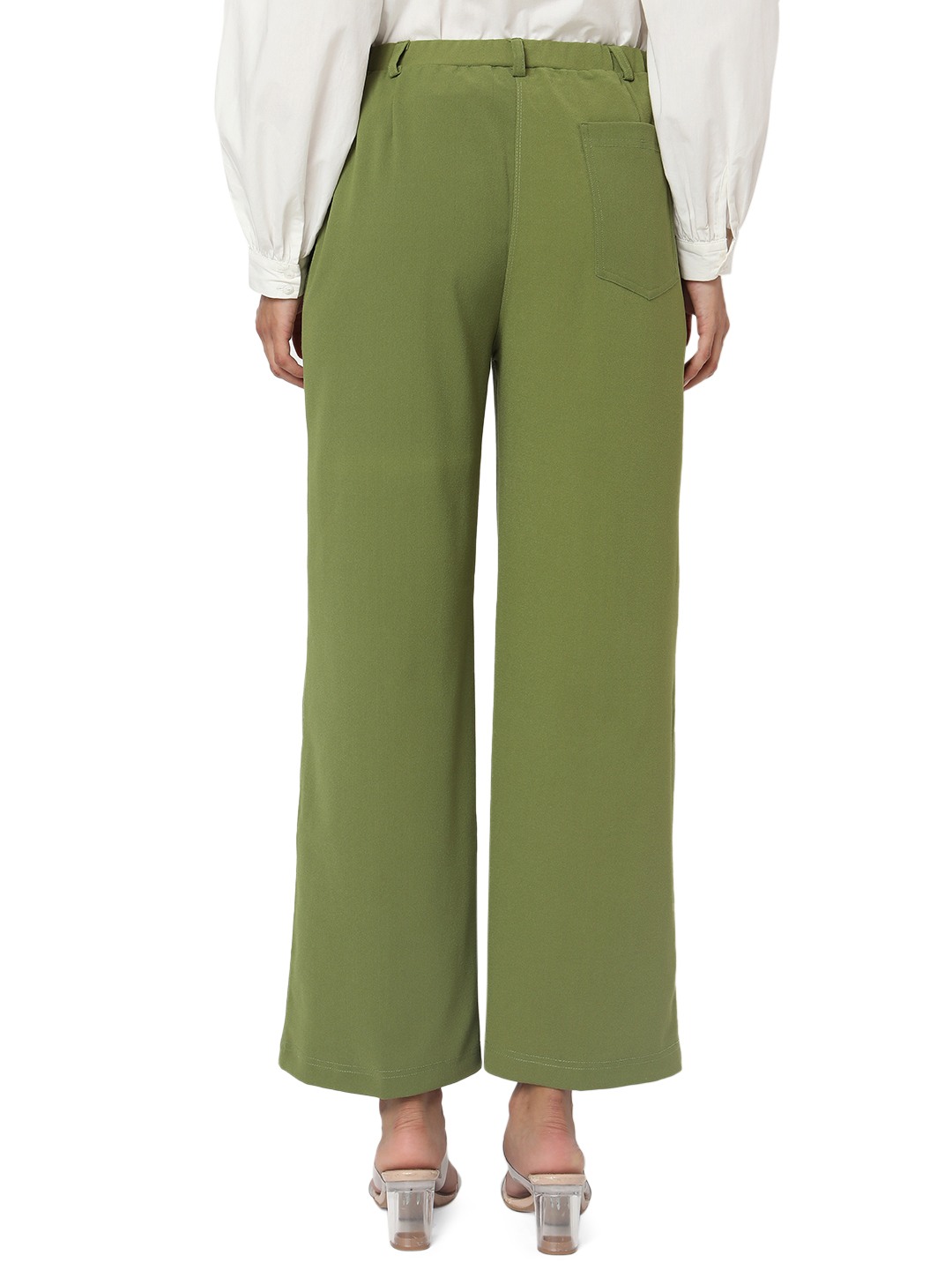 Smarty Pants women's moss cotton lycra olive color flared formal trouser