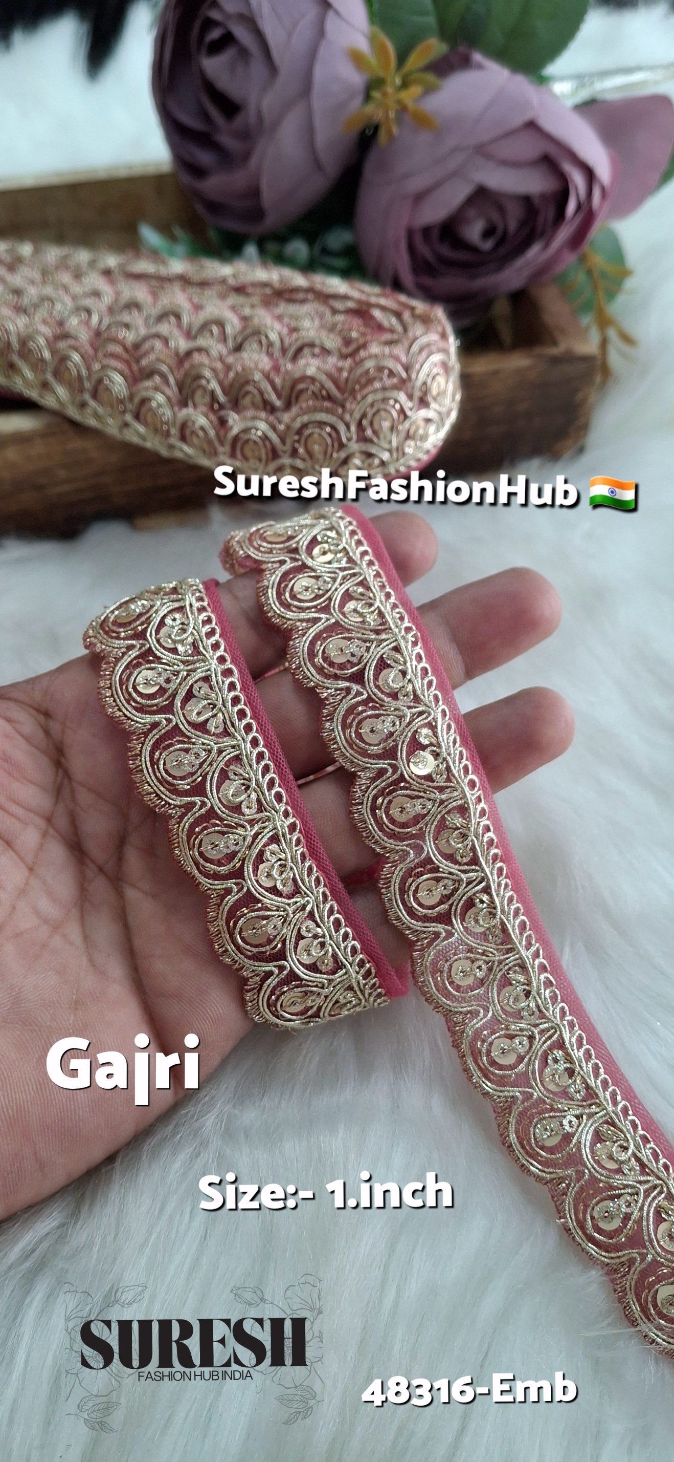 Gajri Pearl Dori One Side Scallop Embroidery Lace
