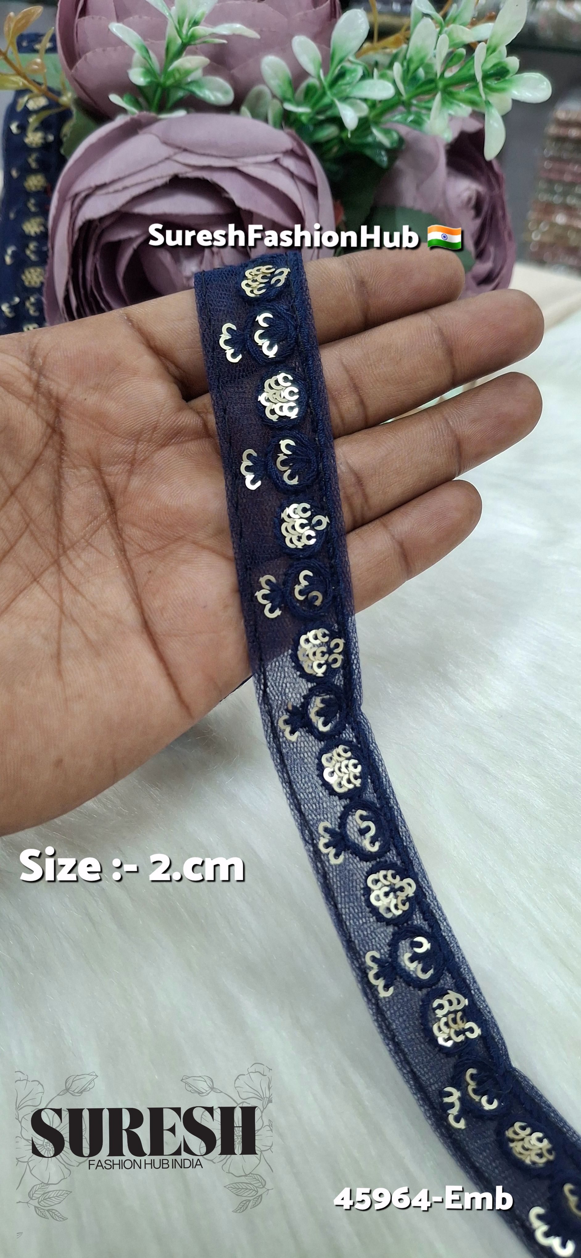 Navy Blue Tone-on-Tone Net Embroidery Lace