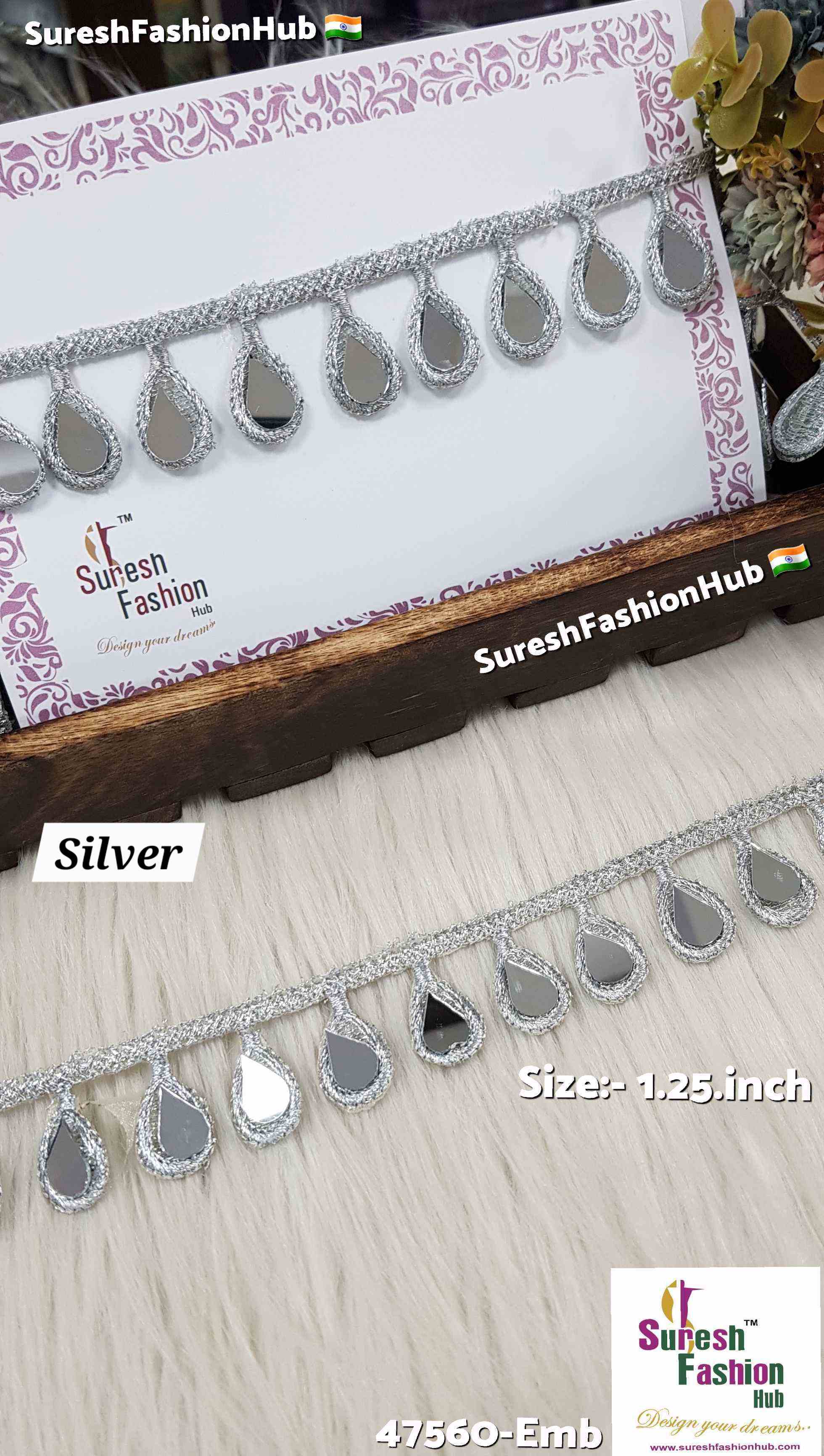 Silver Drop Mirror Cutwork Lace