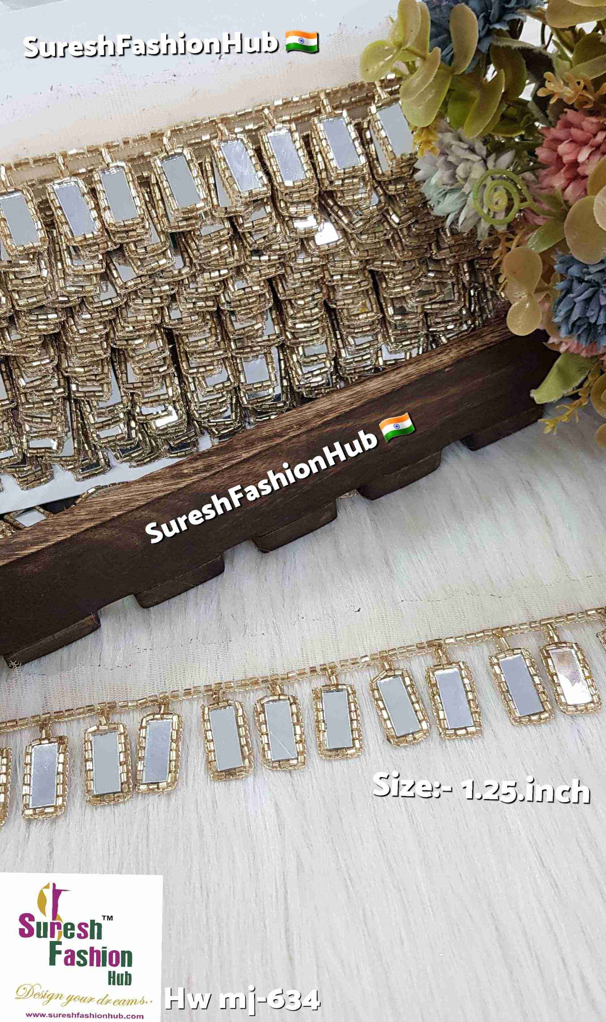 Golden Hanging Mirror Handwork Lace