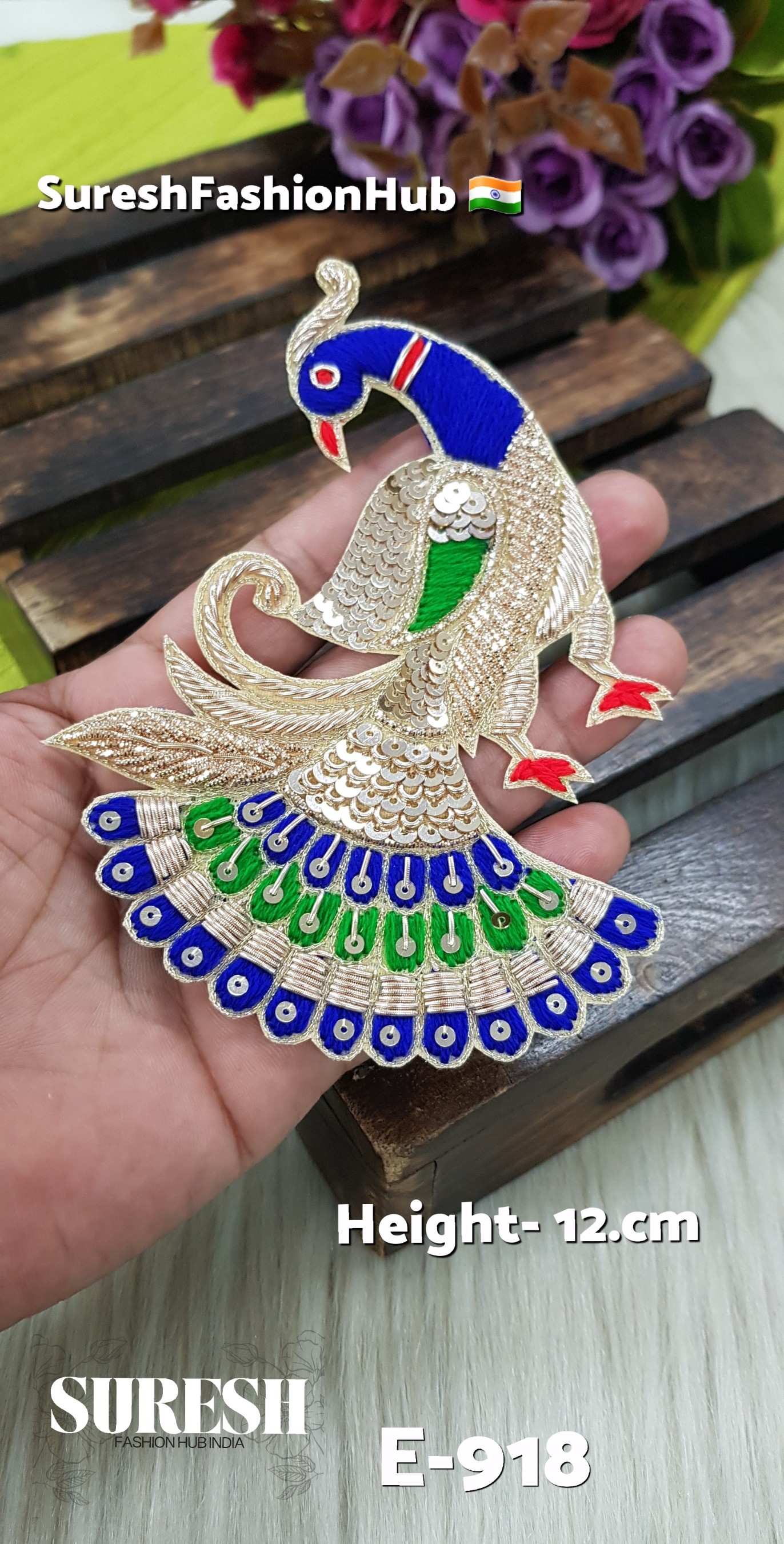 Handmade Peacock Patch – Left Side Facing – Design No. E-918
