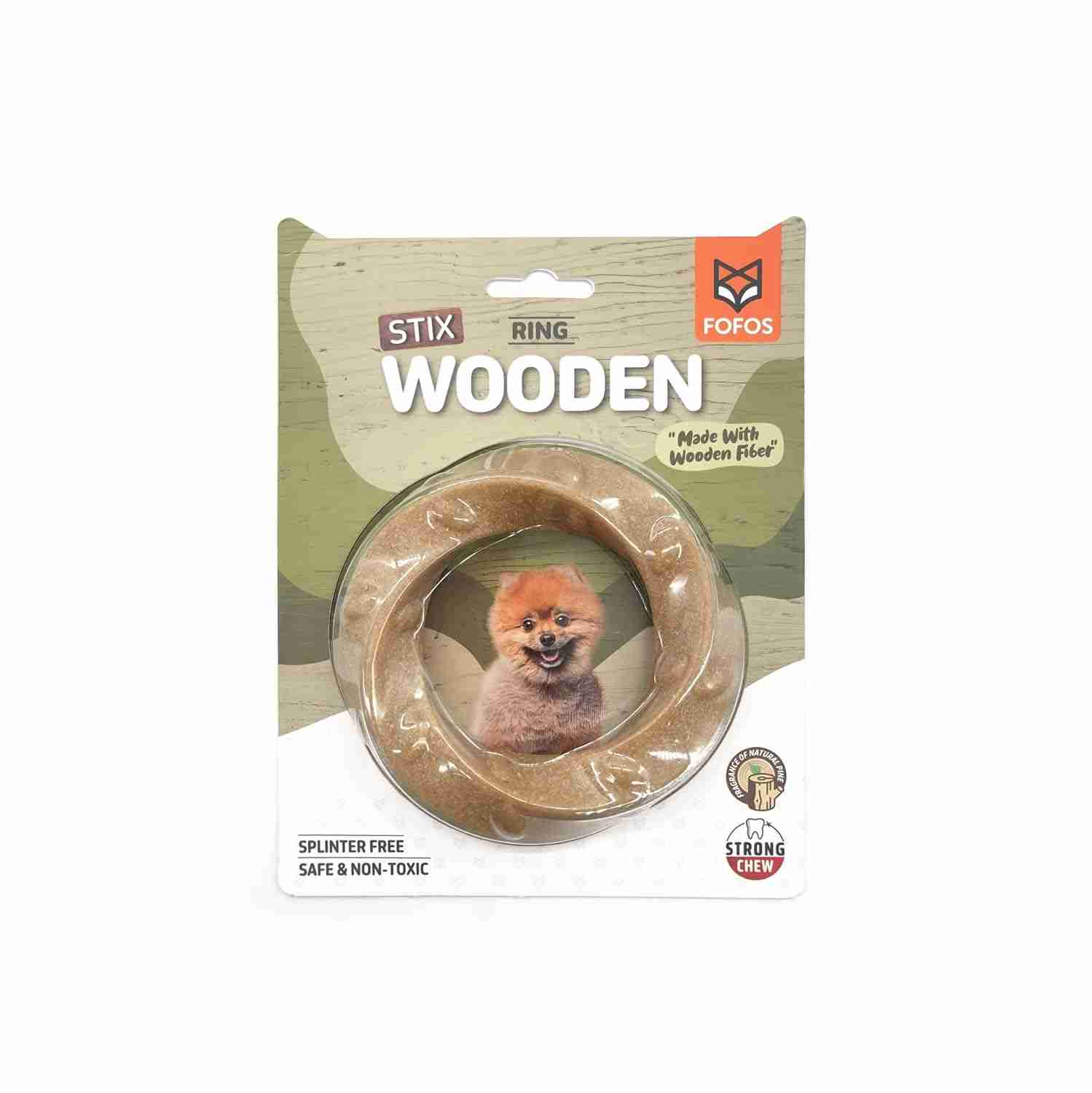 Barkbutler Fofos Woodplay Ring Durable Dog Chew Toy (Brown)