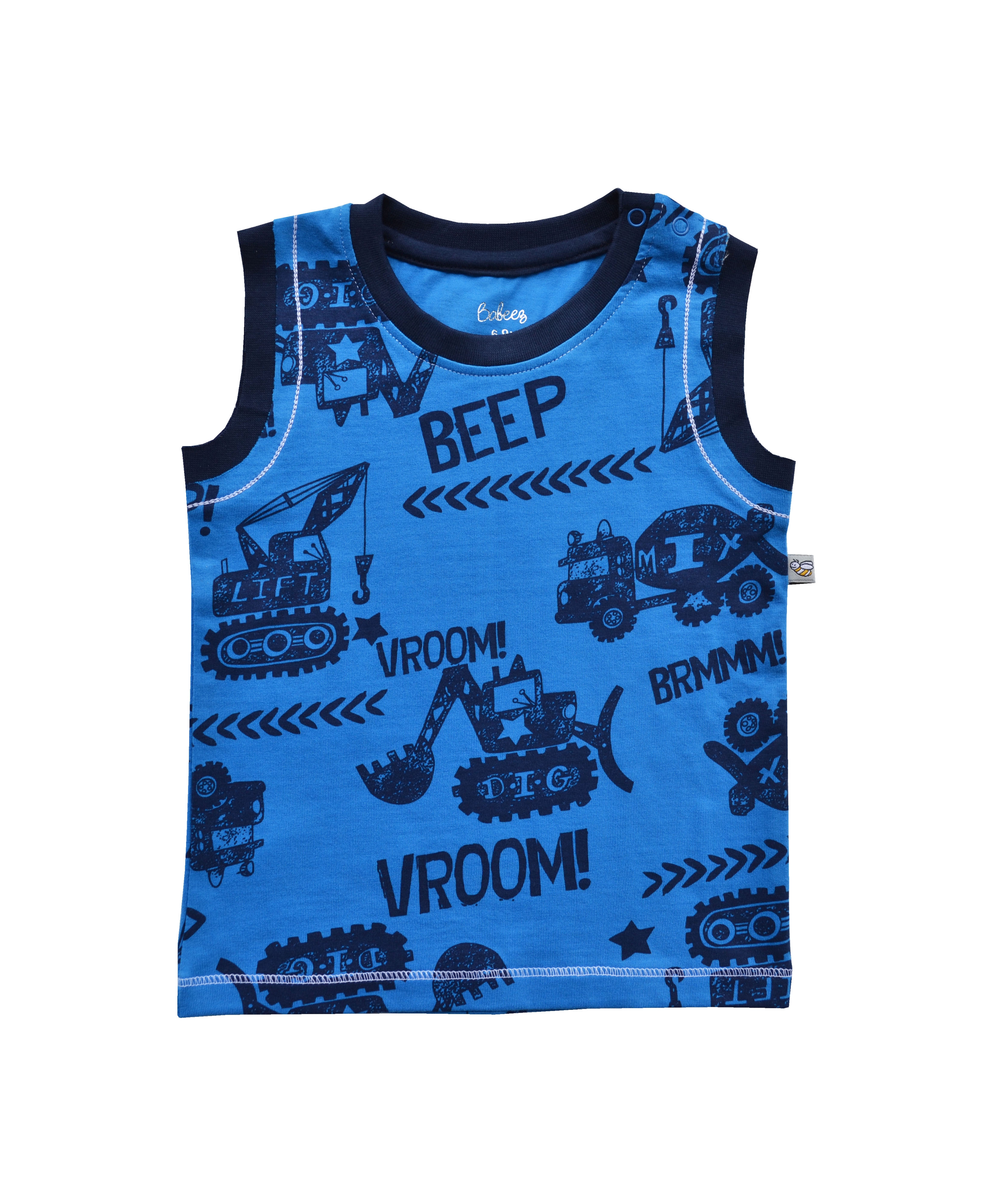 Babeez | Blue Allover Car Printed Vest (100% Cotton Jersey) undefined