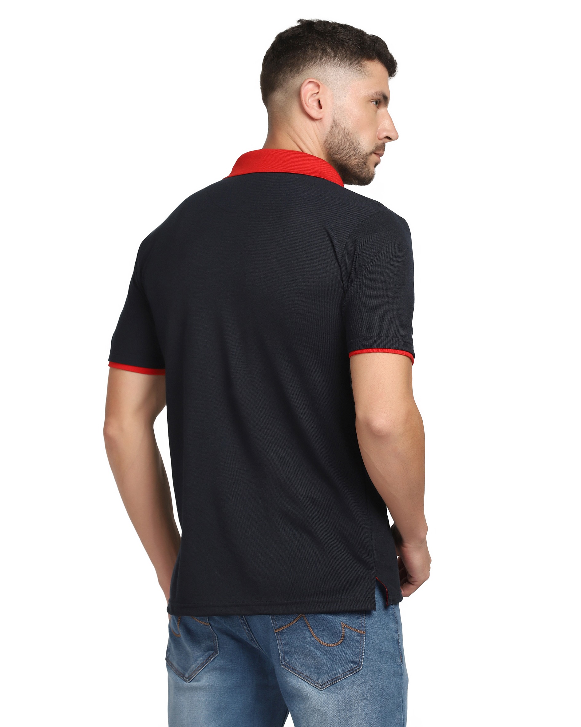 Dark Navy Blue Polo With Red Collar 