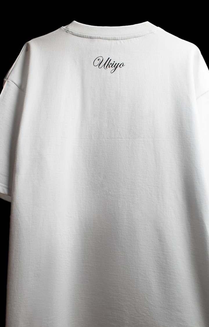 Unisex Ukiyo White Cotton Printed Oversized T-Shirt