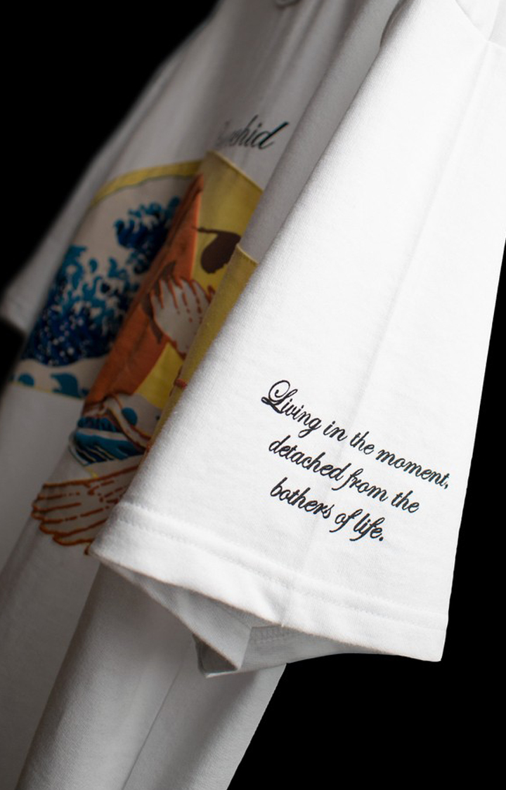 Unisex Ukiyo White Cotton Printed Oversized T-Shirt