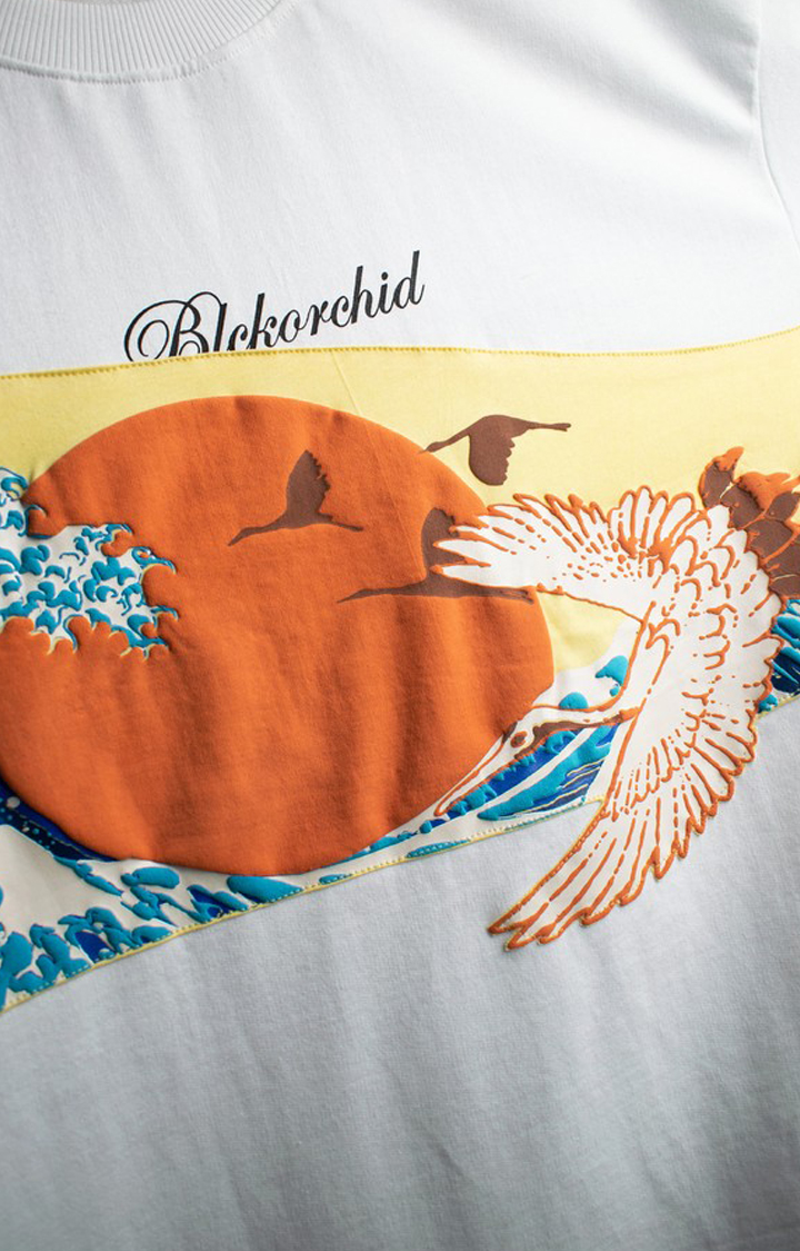 Unisex Ukiyo White Cotton Printed Oversized T-Shirt