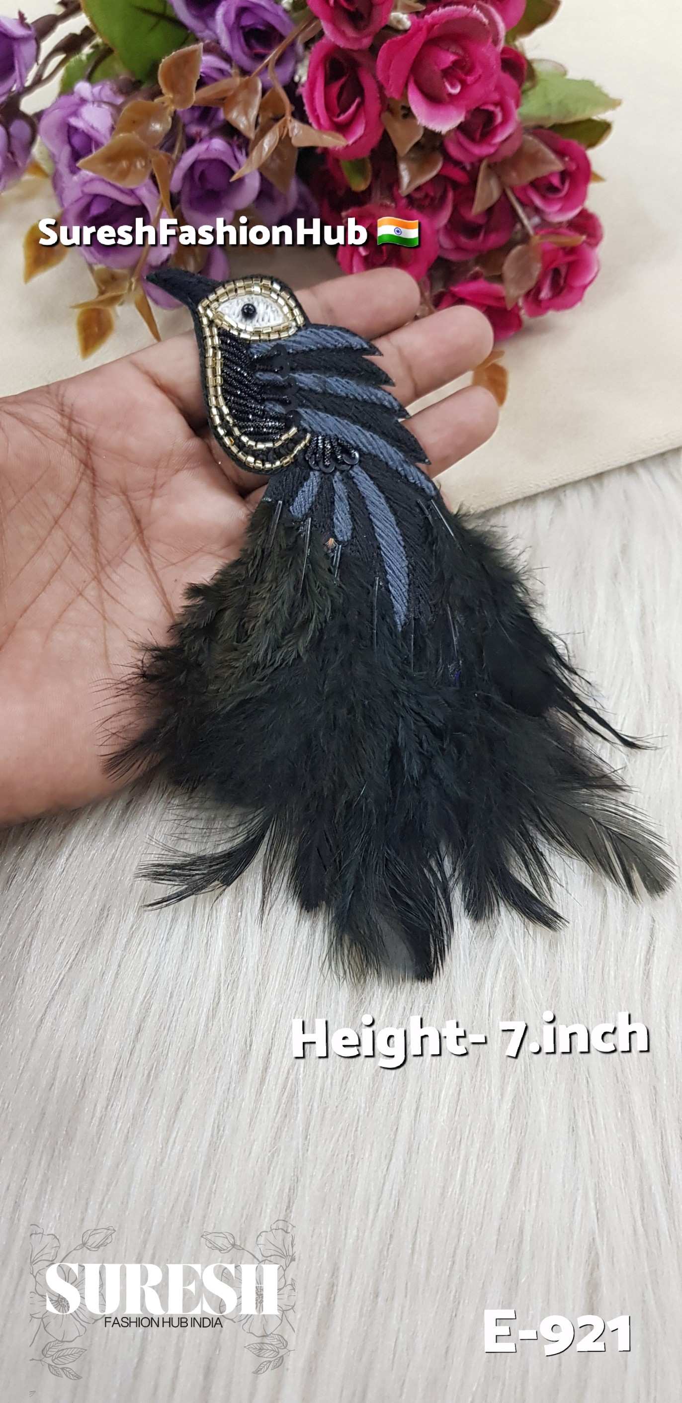E-921 Black Left Side Bird Feather Patch