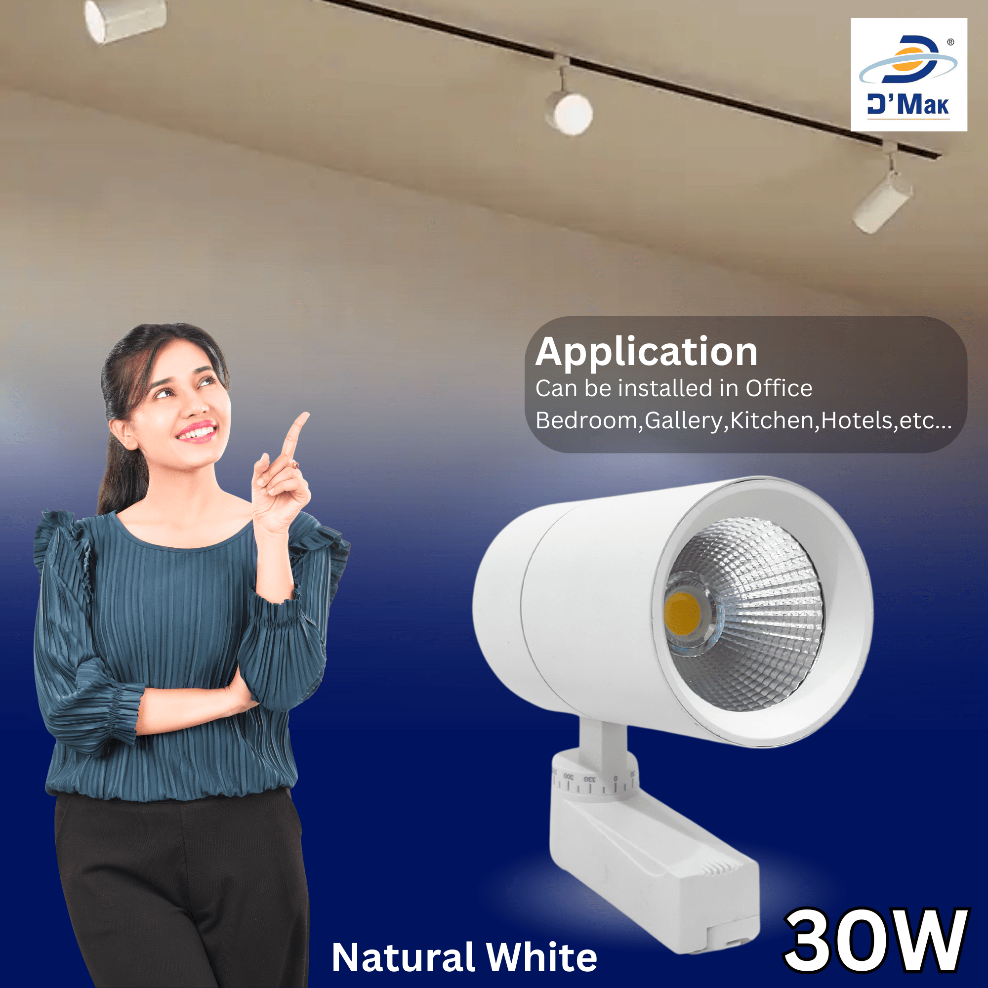 30 Watt LED Natural White Color White Body Track Light For Focusing Wall Or Photo Frame Pack of 1