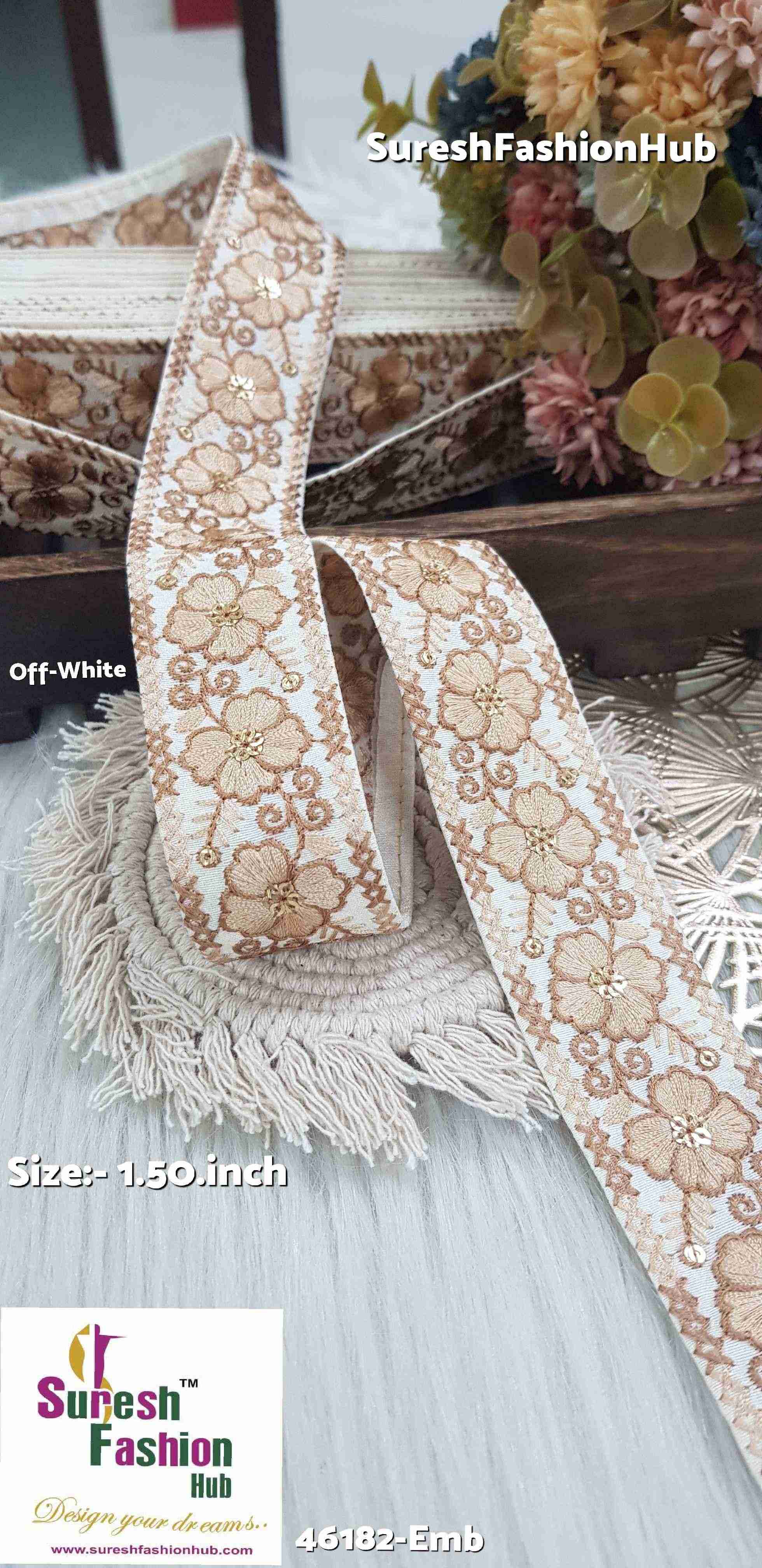  Jute-Colored Thread Off-White Embroidered Lace Fabric