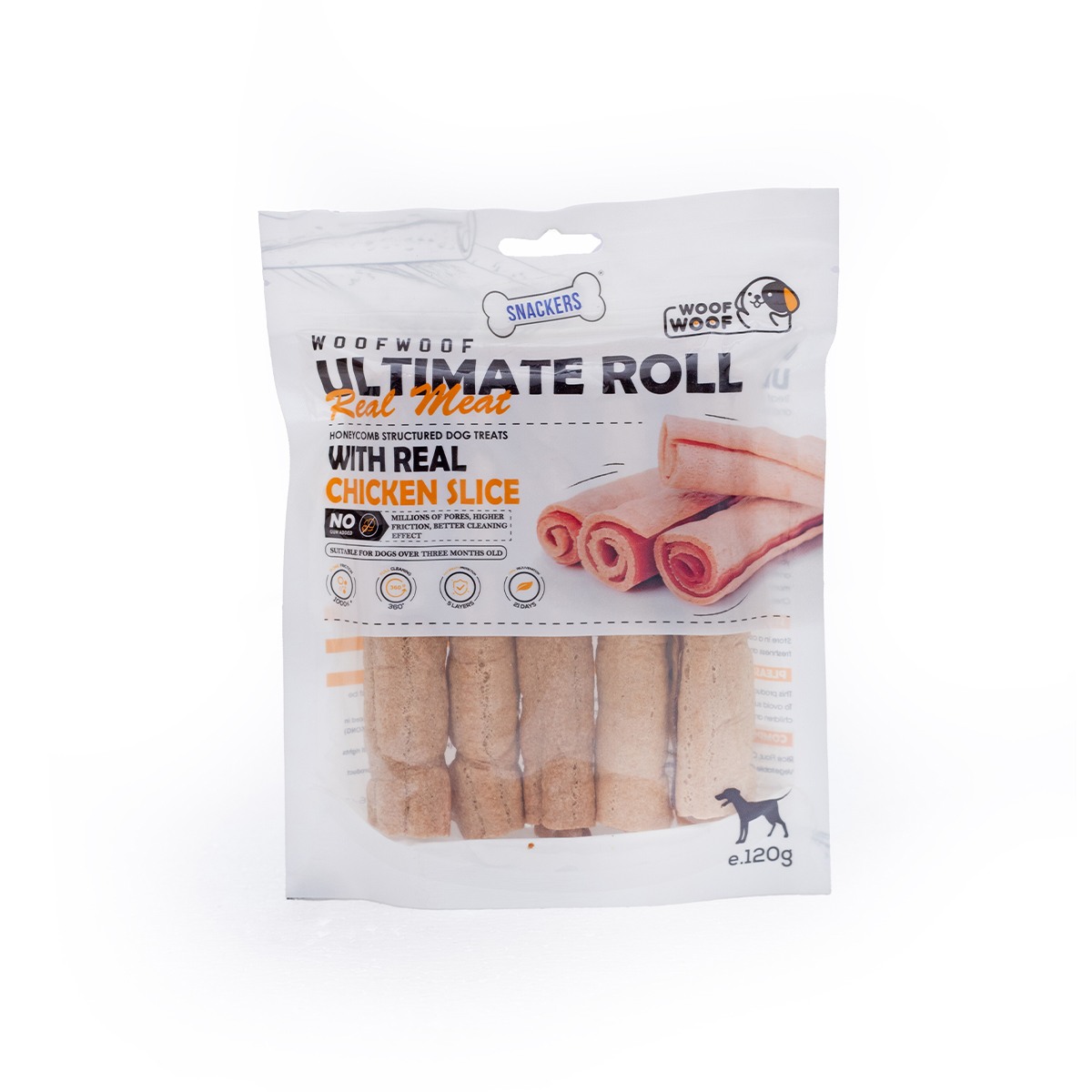 Woof Woof Snackers Ultimate Roll With Real Chicken Slice Dog Treats – 120 g