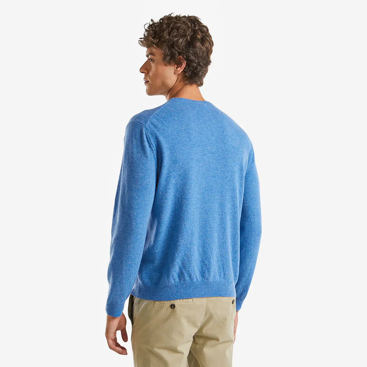 Man Marl Blue Crew Neck Sweater In Pure Merino Wool