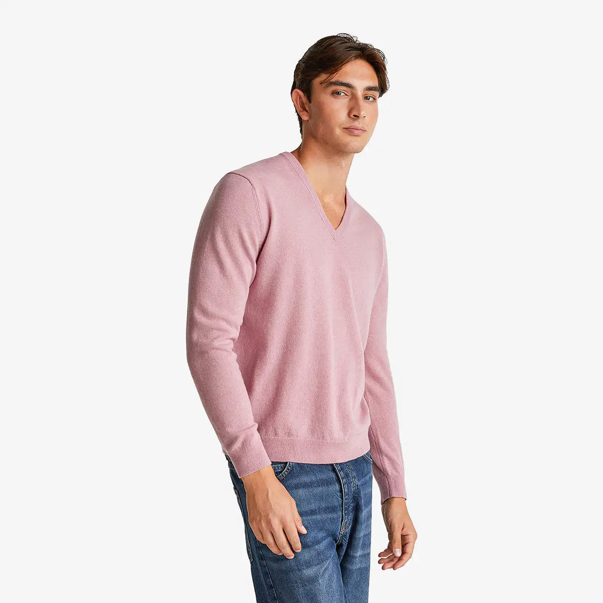 Man Marl Pink V-Neck Sweater In Pure Merino Wool