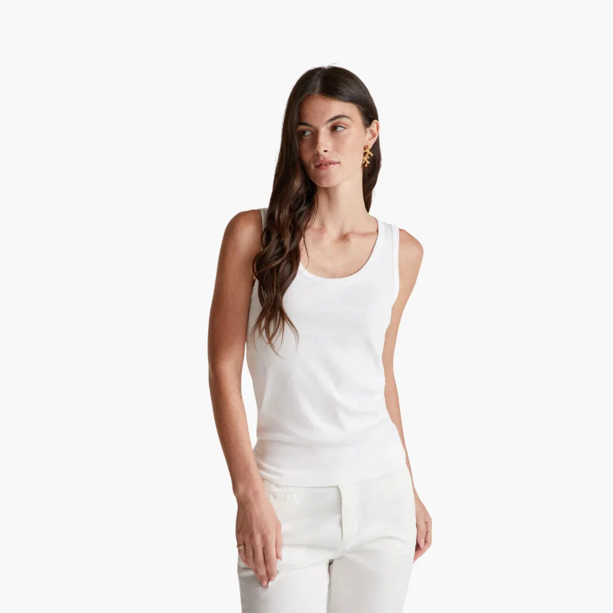 Woman White Tank Top In Pure Cotton