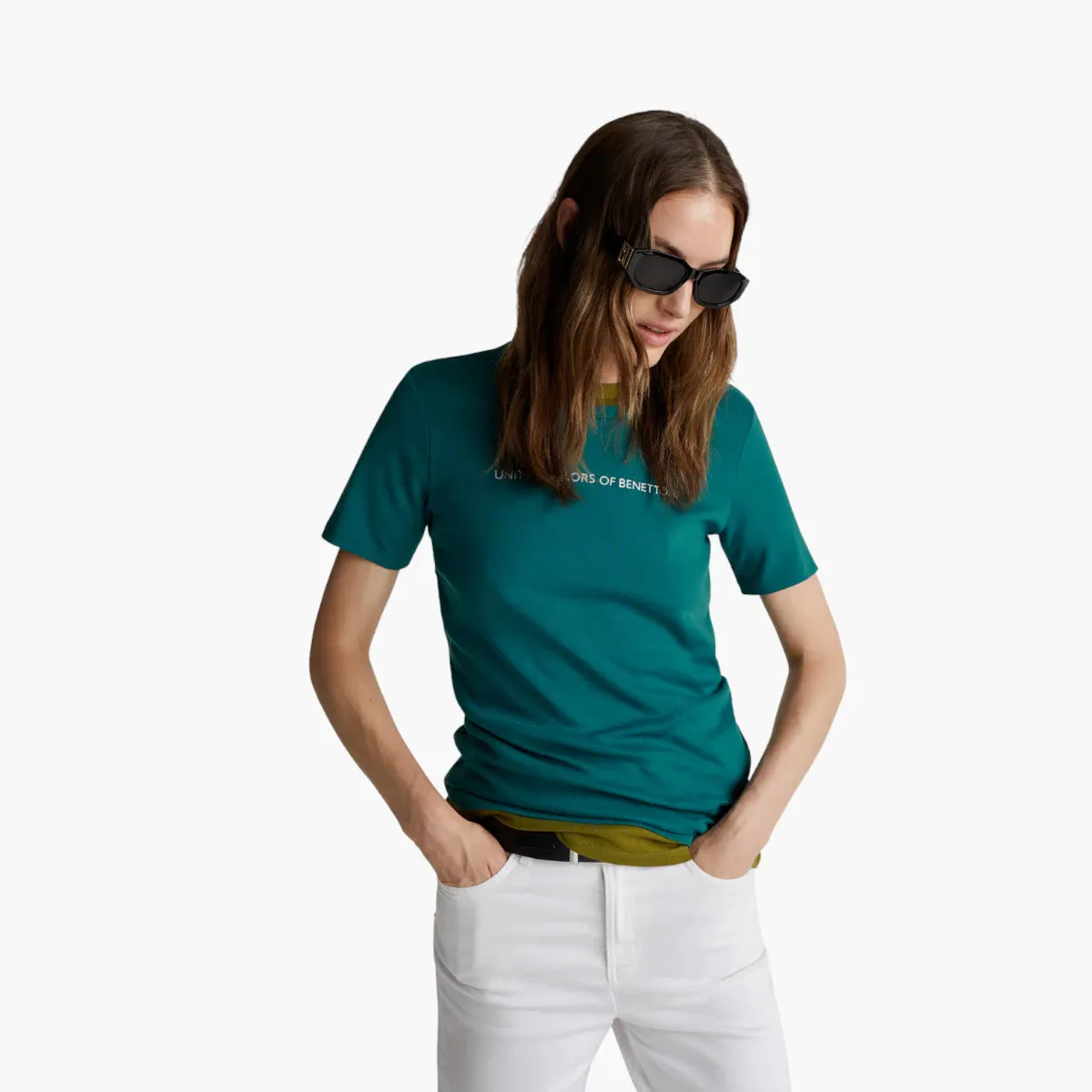 Woman T-Shirt In 100% Cotton With Glitter Print Logo