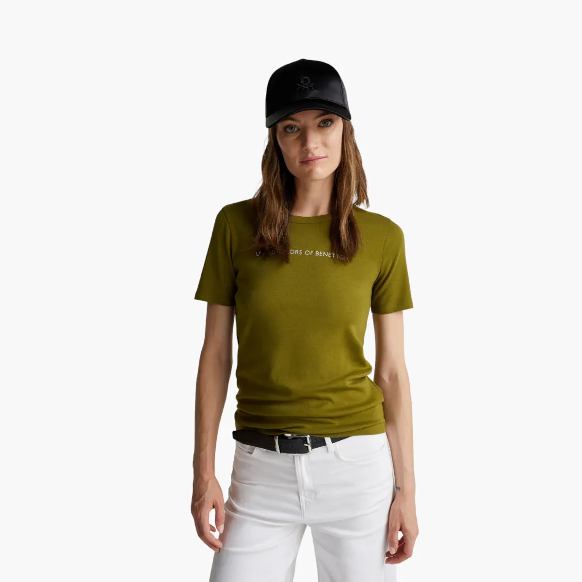 Woman T-Shirt In 100% Cotton With Glitter Print Logo